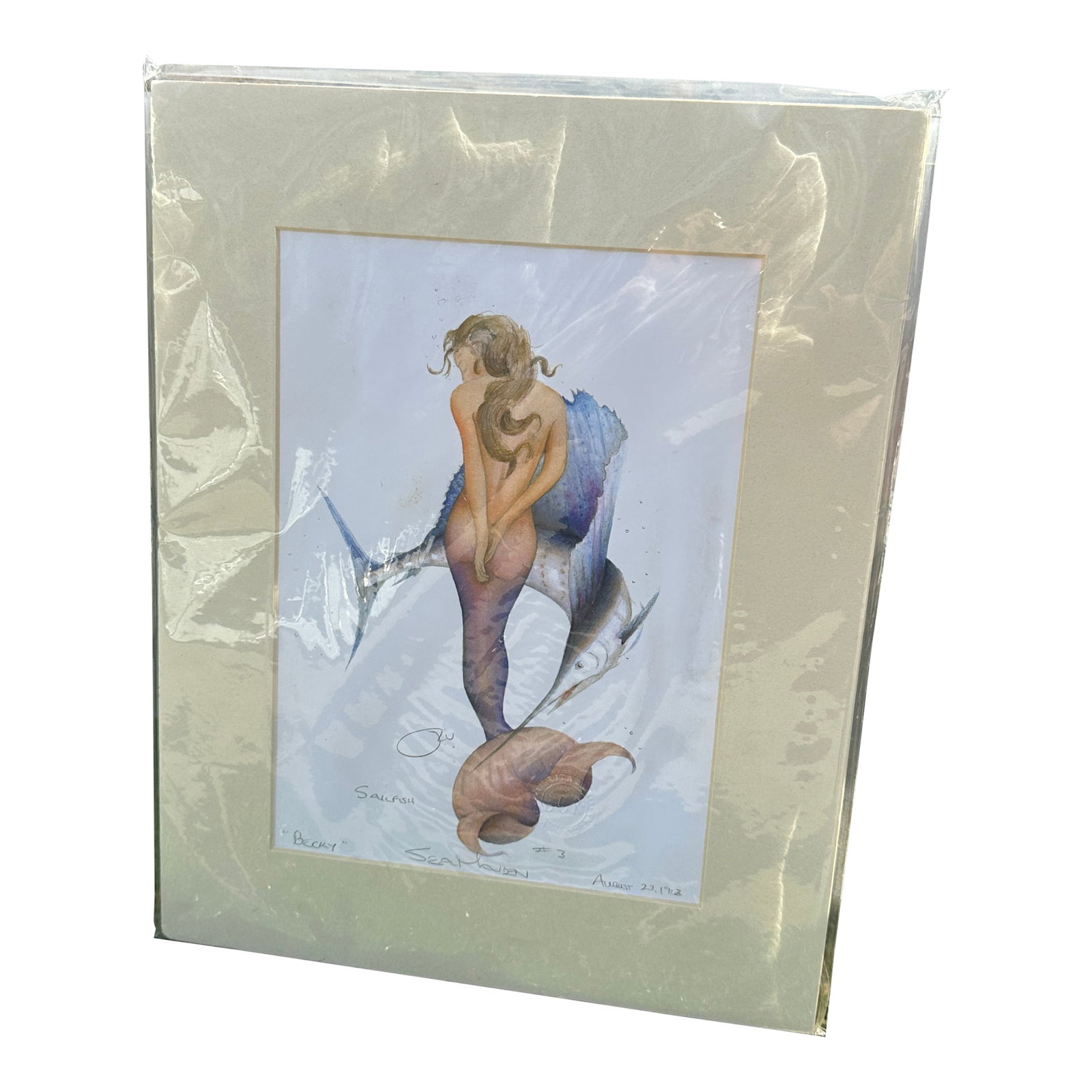 1910s Sealed Original Drawing of a Mermaid in Paper Frame: Up for consideration is a beautiful sealed mermaid drawing in a paper frame. This would look lovely in your home and it is a perfect conversation starter for your guests! This is also great for the