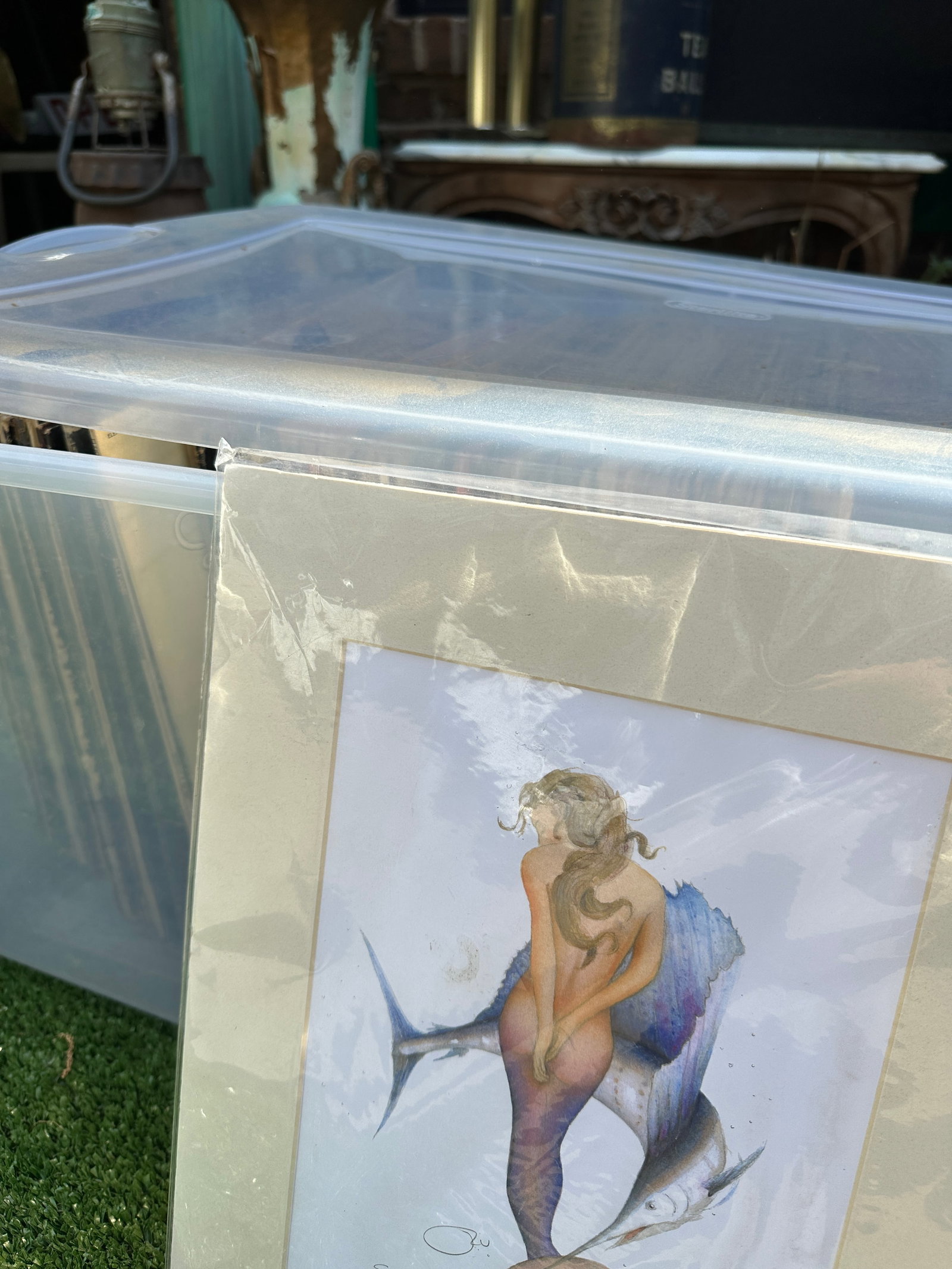 1910s Sealed Original Drawing of a Mermaid in Paper Frame - 7