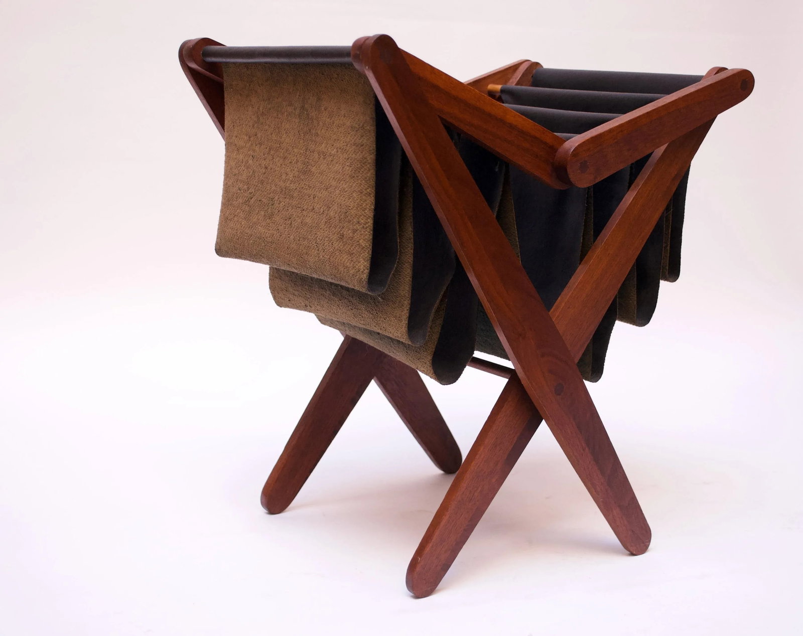 Henry P. Glass Walnut and Naugahyde Magazine Rack - 2