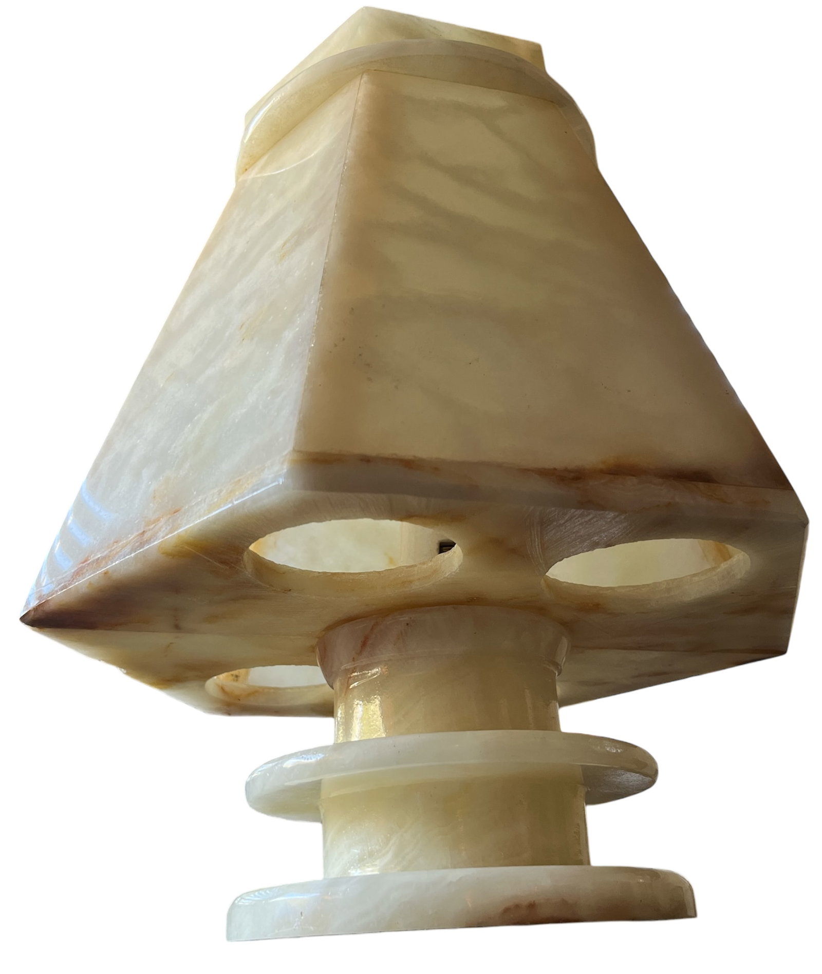 1970s Sculptural Alabaster Table Lamp With Hexagonal Shade - 14" H - 10