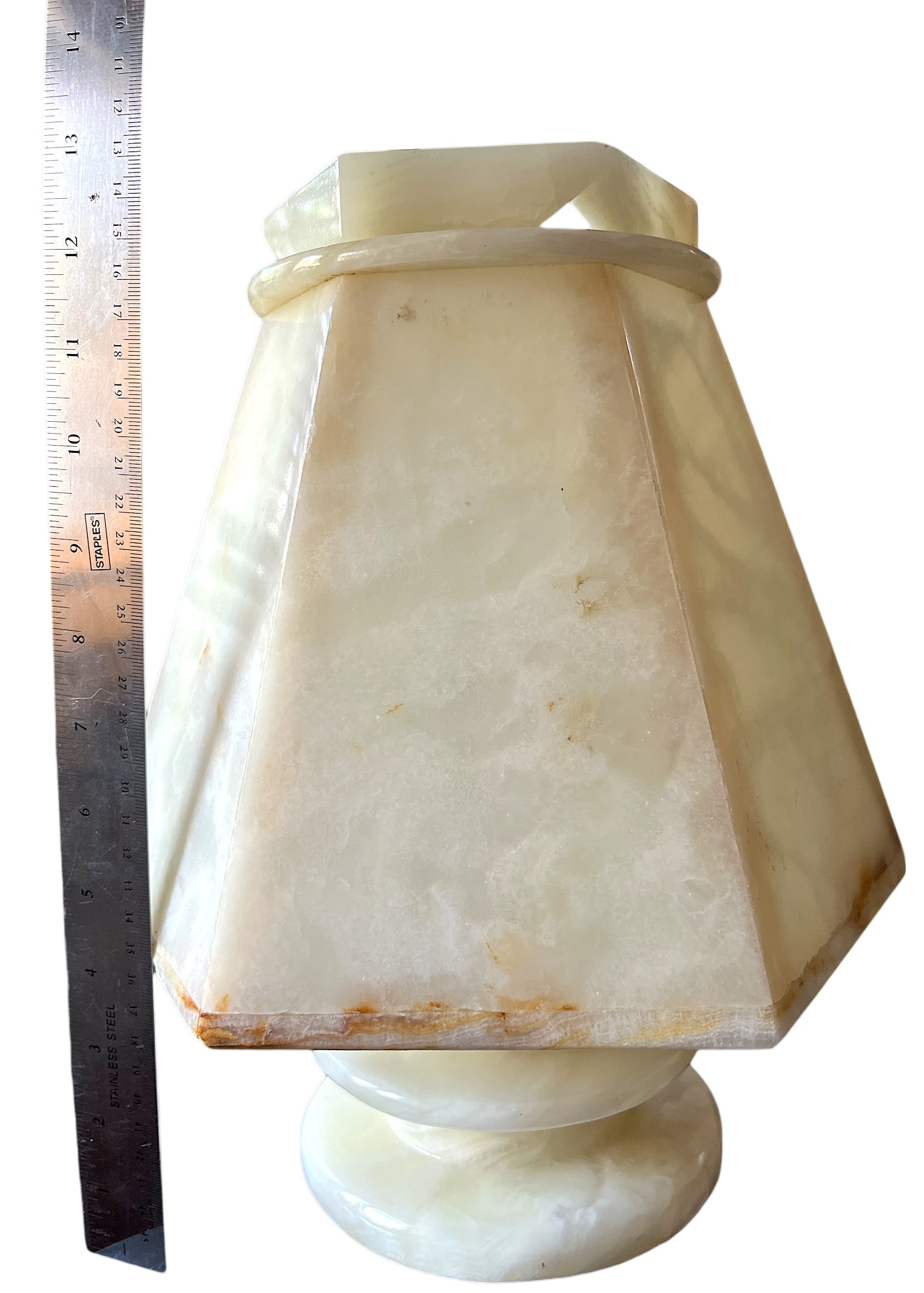 1970s Sculptural Alabaster Table Lamp With Hexagonal Shade - 14" H - 11