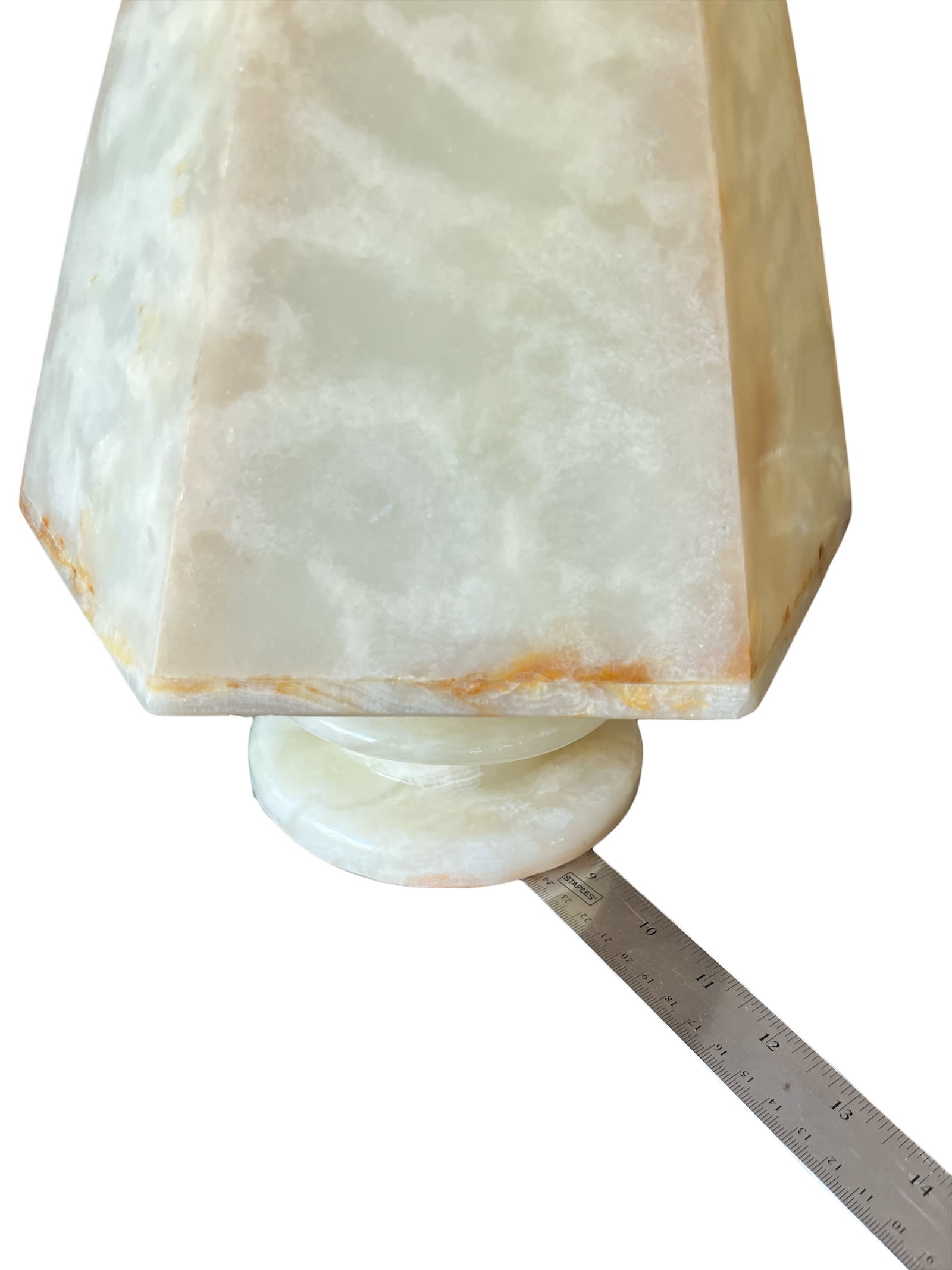 1970s Sculptural Alabaster Table Lamp With Hexagonal Shade - 14" H - 12