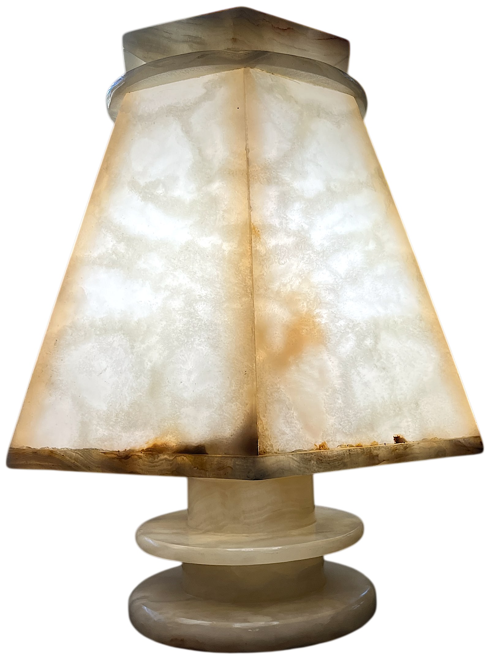1970s Sculptural Alabaster Table Lamp With Hexagonal Shade - 14" H - 2