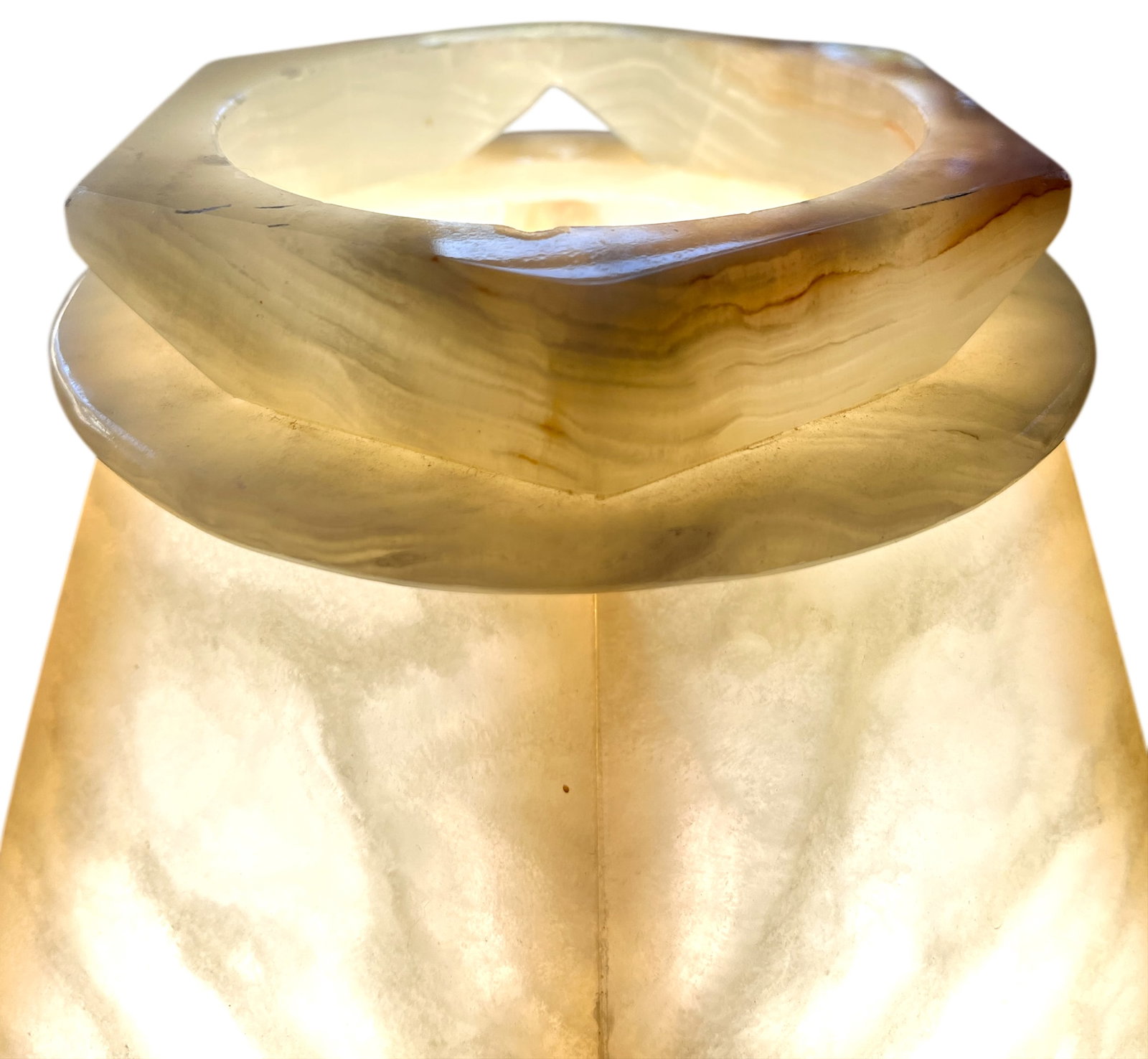 1970s Sculptural Alabaster Table Lamp With Hexagonal Shade - 14" H - 3