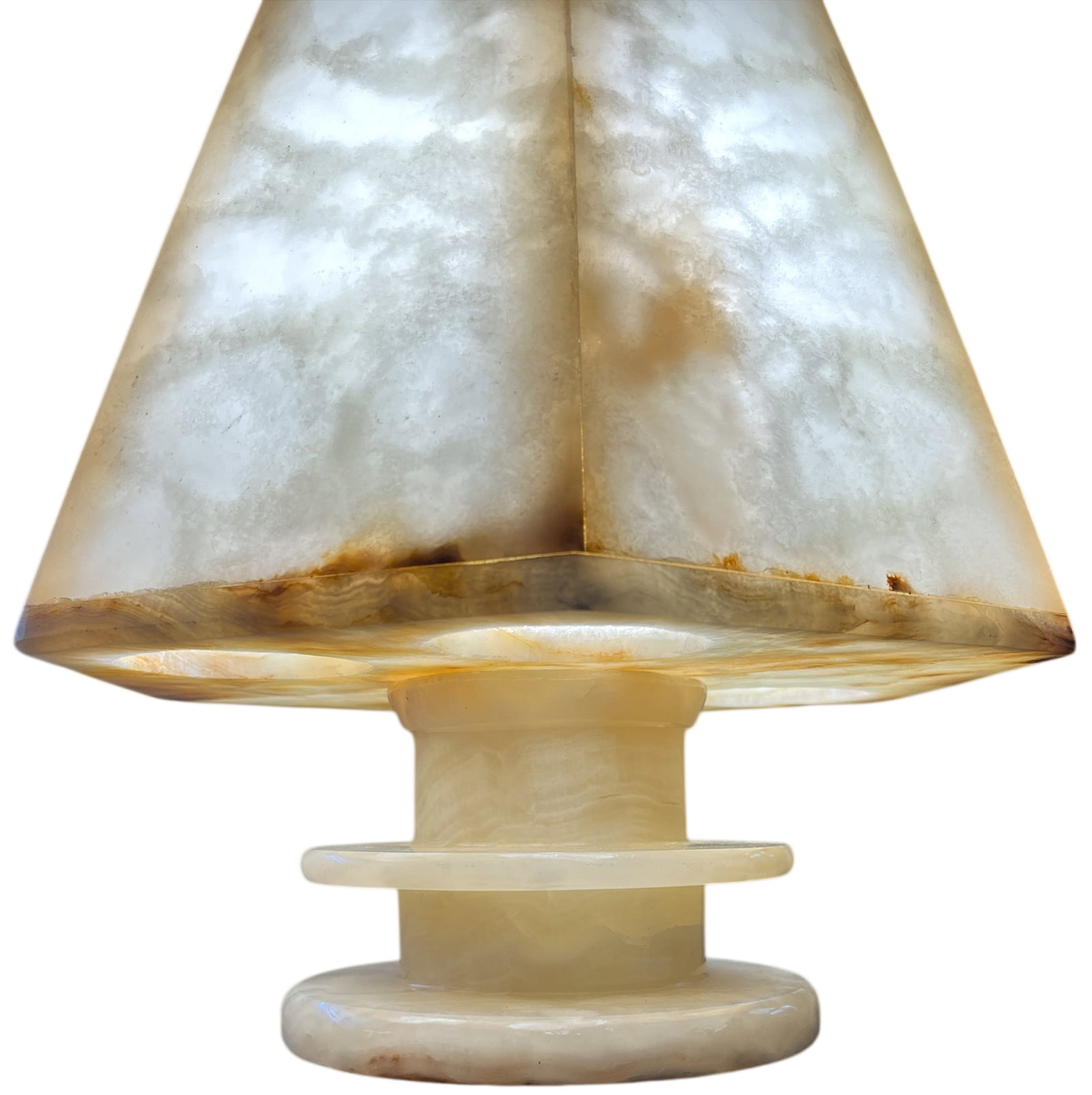 1970s Sculptural Alabaster Table Lamp With Hexagonal Shade - 14" H - 5