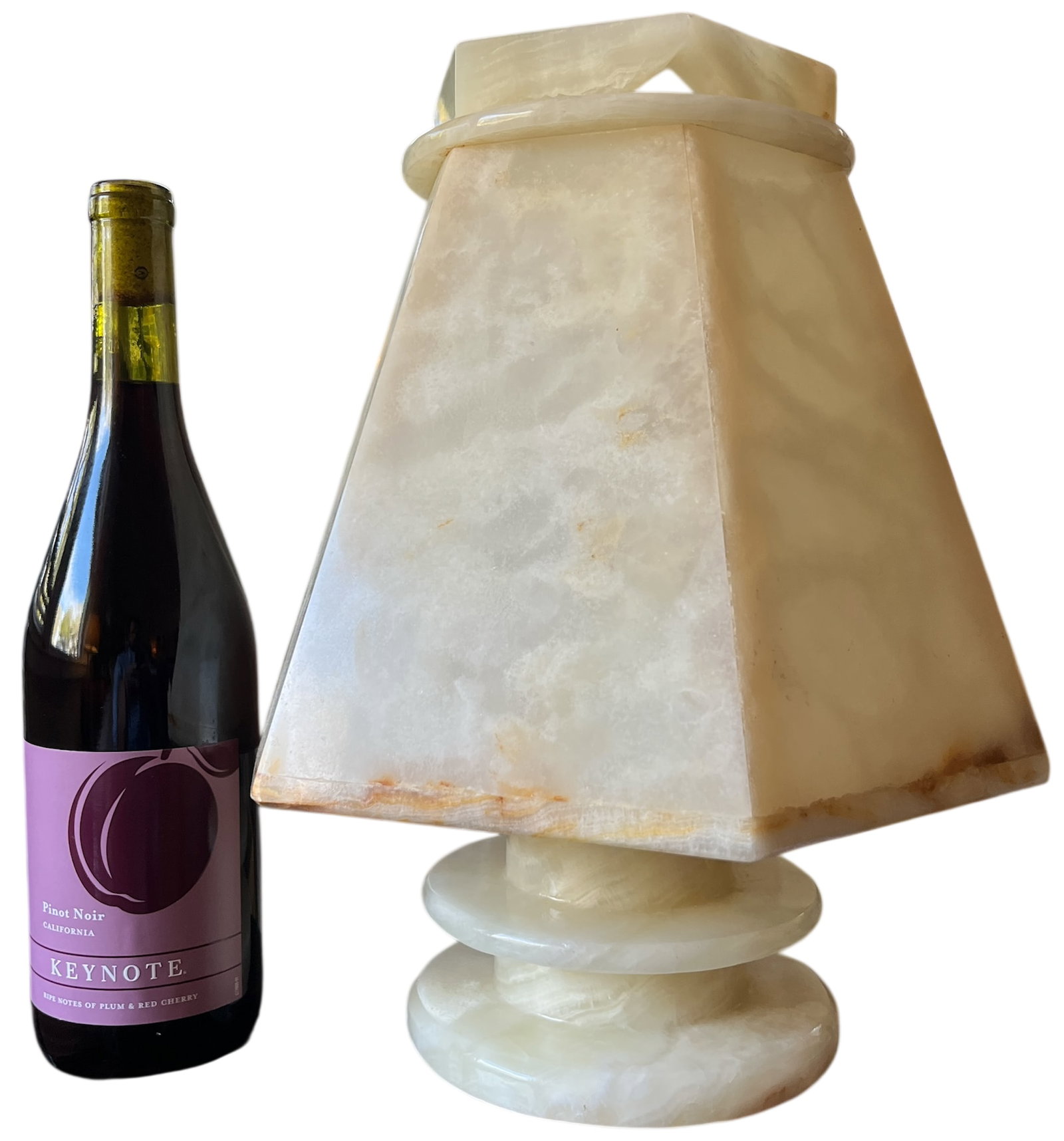 1970s Sculptural Alabaster Table Lamp With Hexagonal Shade - 14" H - 6