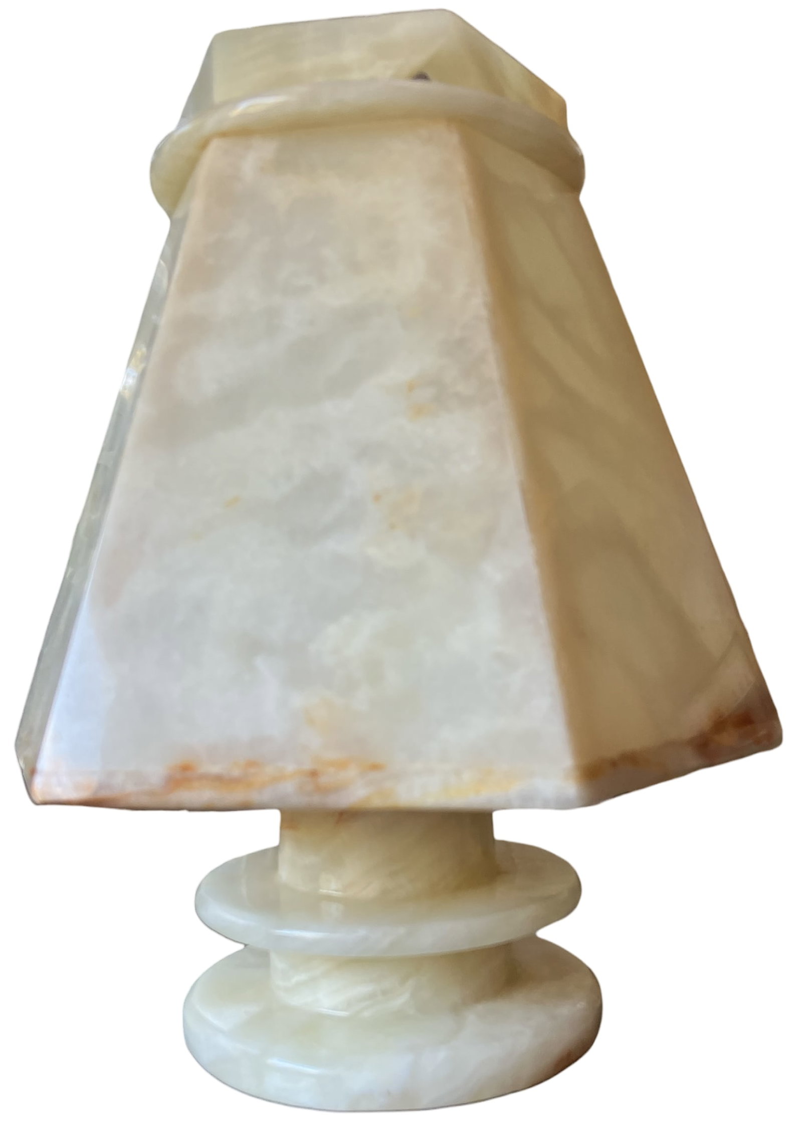 1970s Sculptural Alabaster Table Lamp With Hexagonal Shade - 14" H - 7