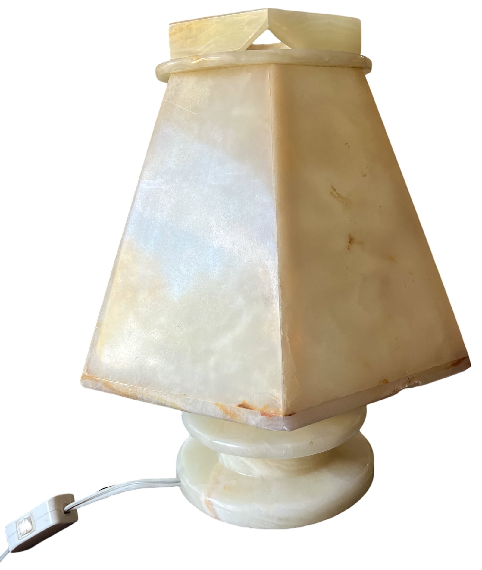 1970s Sculptural Alabaster Table Lamp With Hexagonal Shade - 14" H - 8