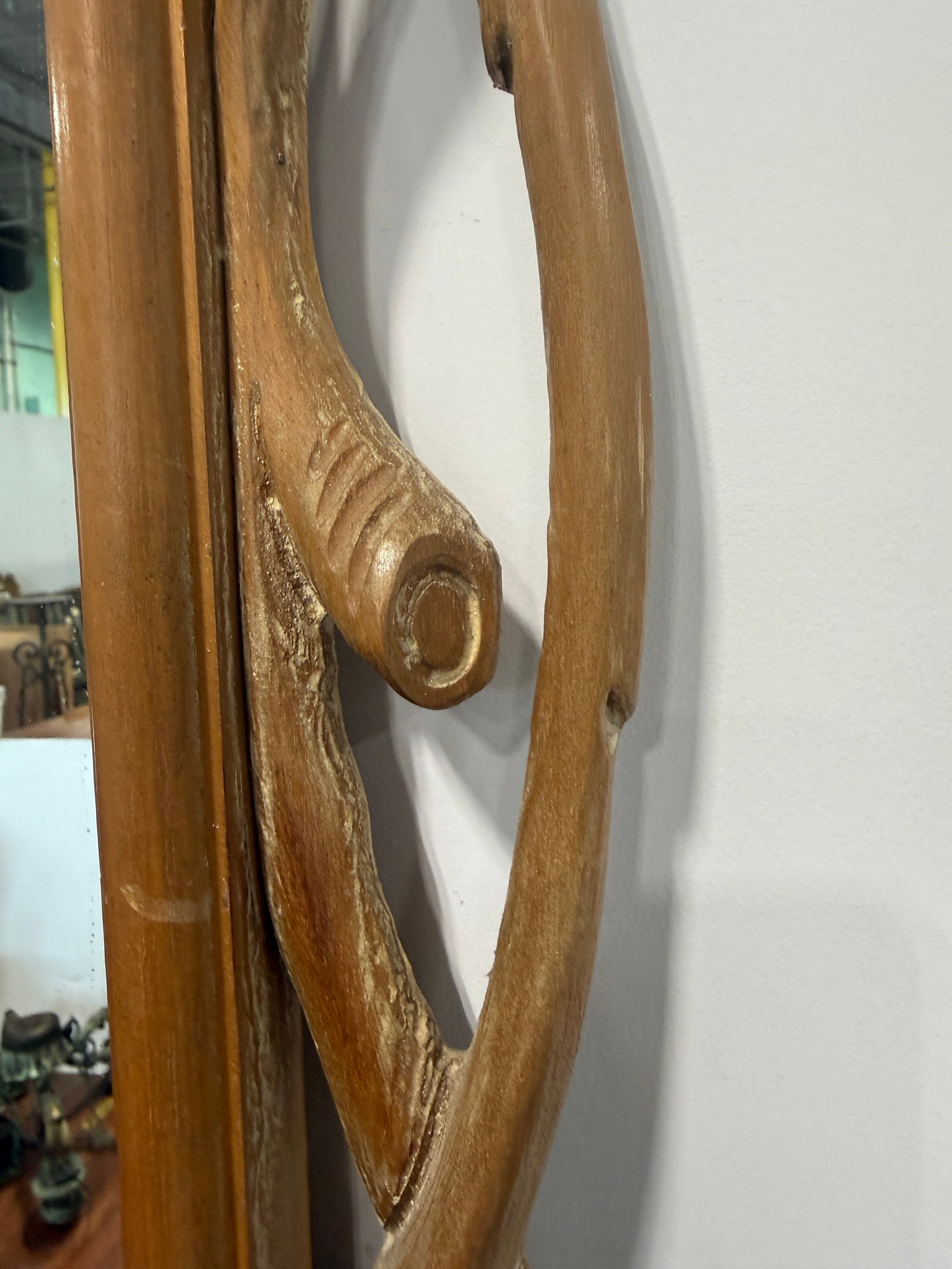 Italian Faux Bois Wall Mirror With Carved Wood Frame, Rustic Style - 3