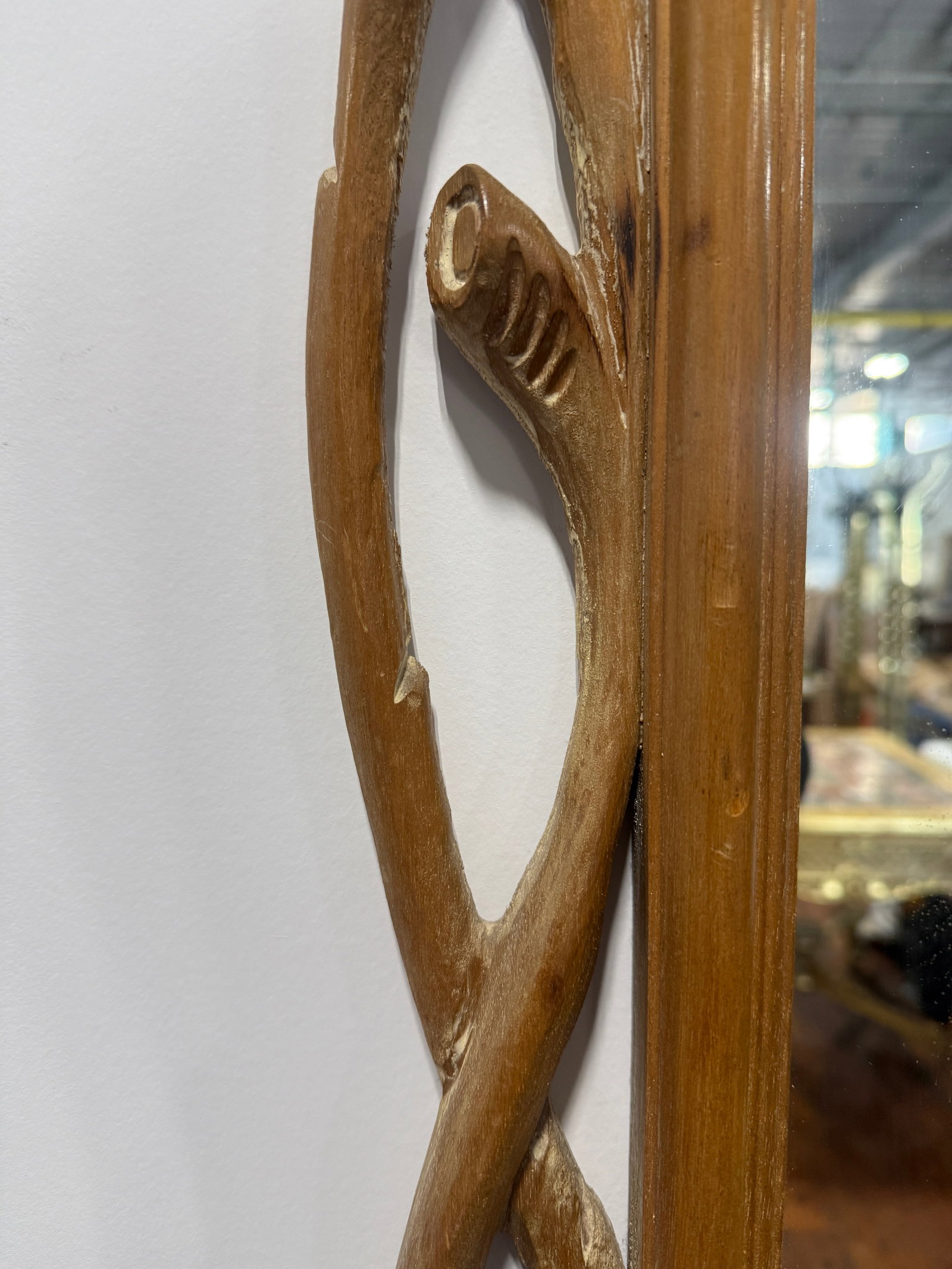 Italian Faux Bois Wall Mirror With Carved Wood Frame, Rustic Style - 6