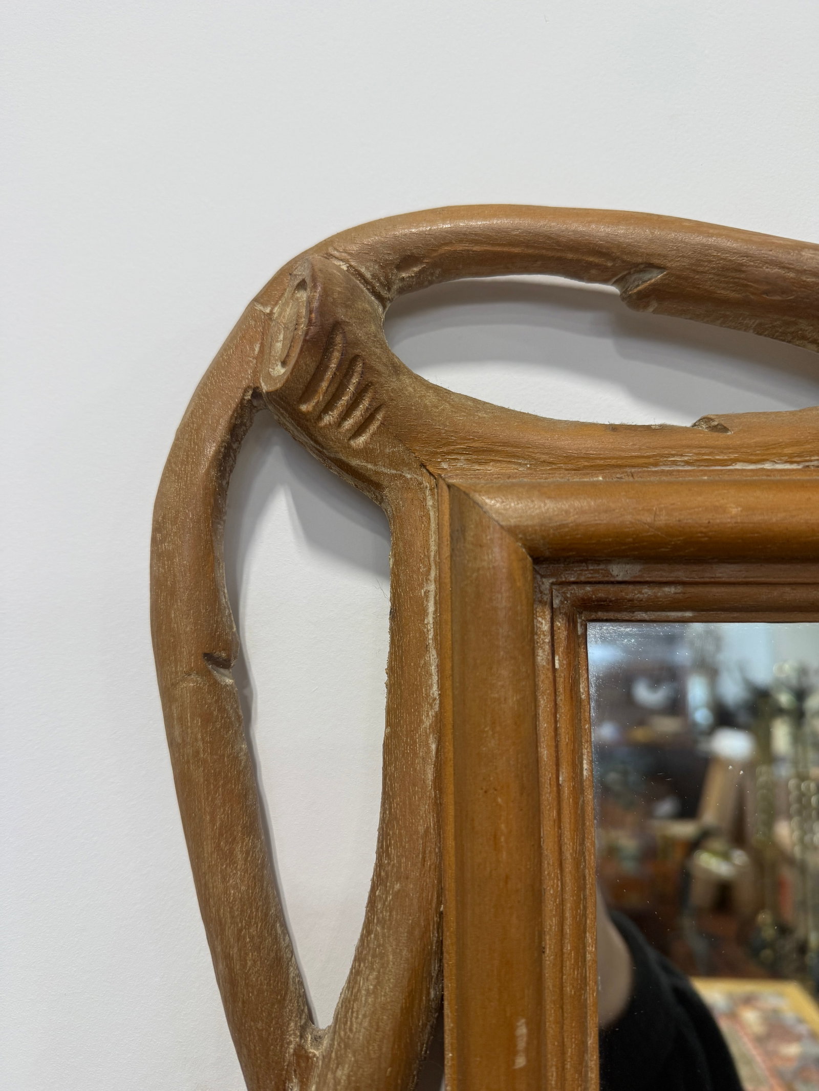 Italian Faux Bois Wall Mirror With Carved Wood Frame, Rustic Style - 8