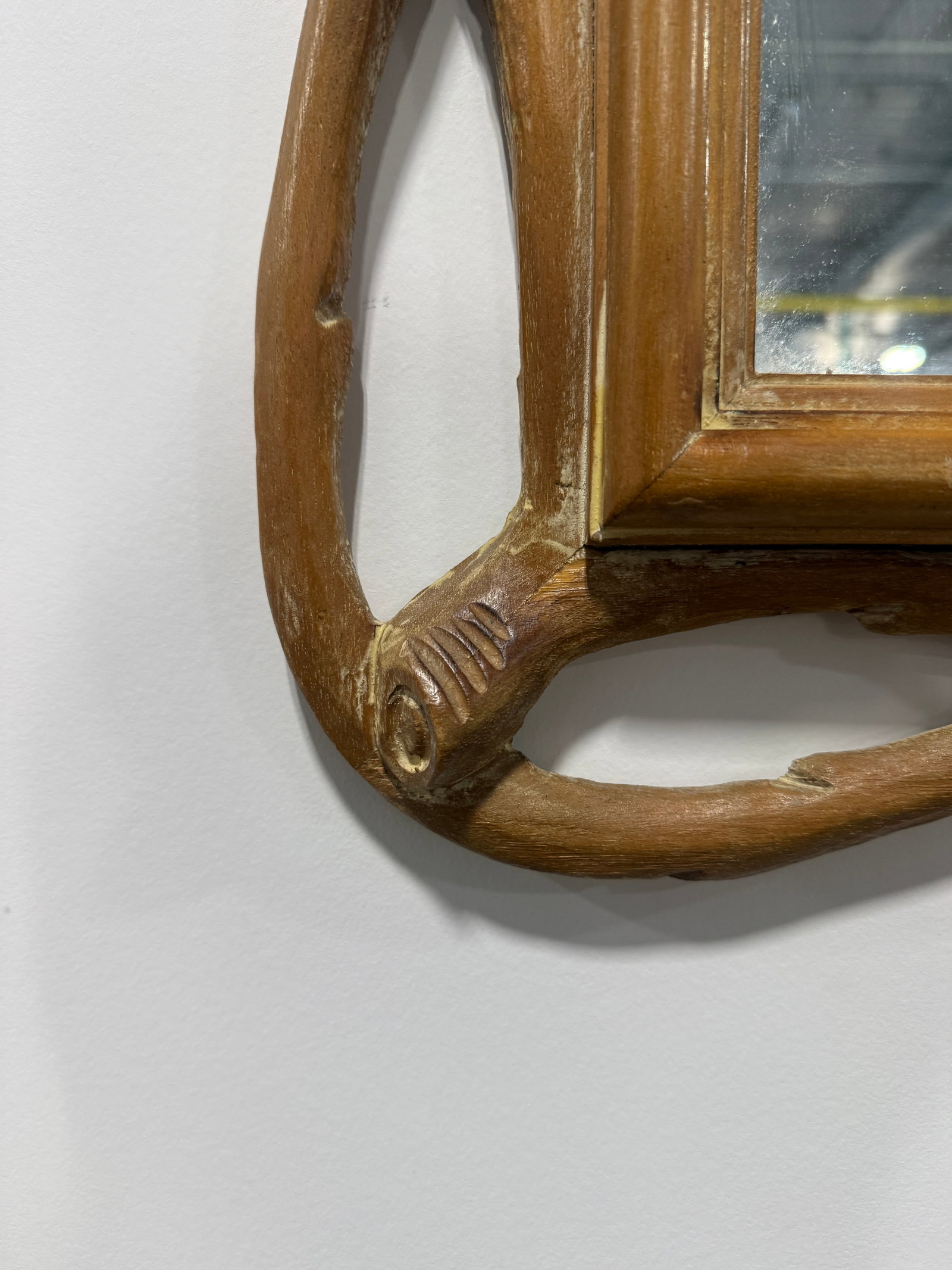 Italian Faux Bois Wall Mirror With Carved Wood Frame, Rustic Style - 9