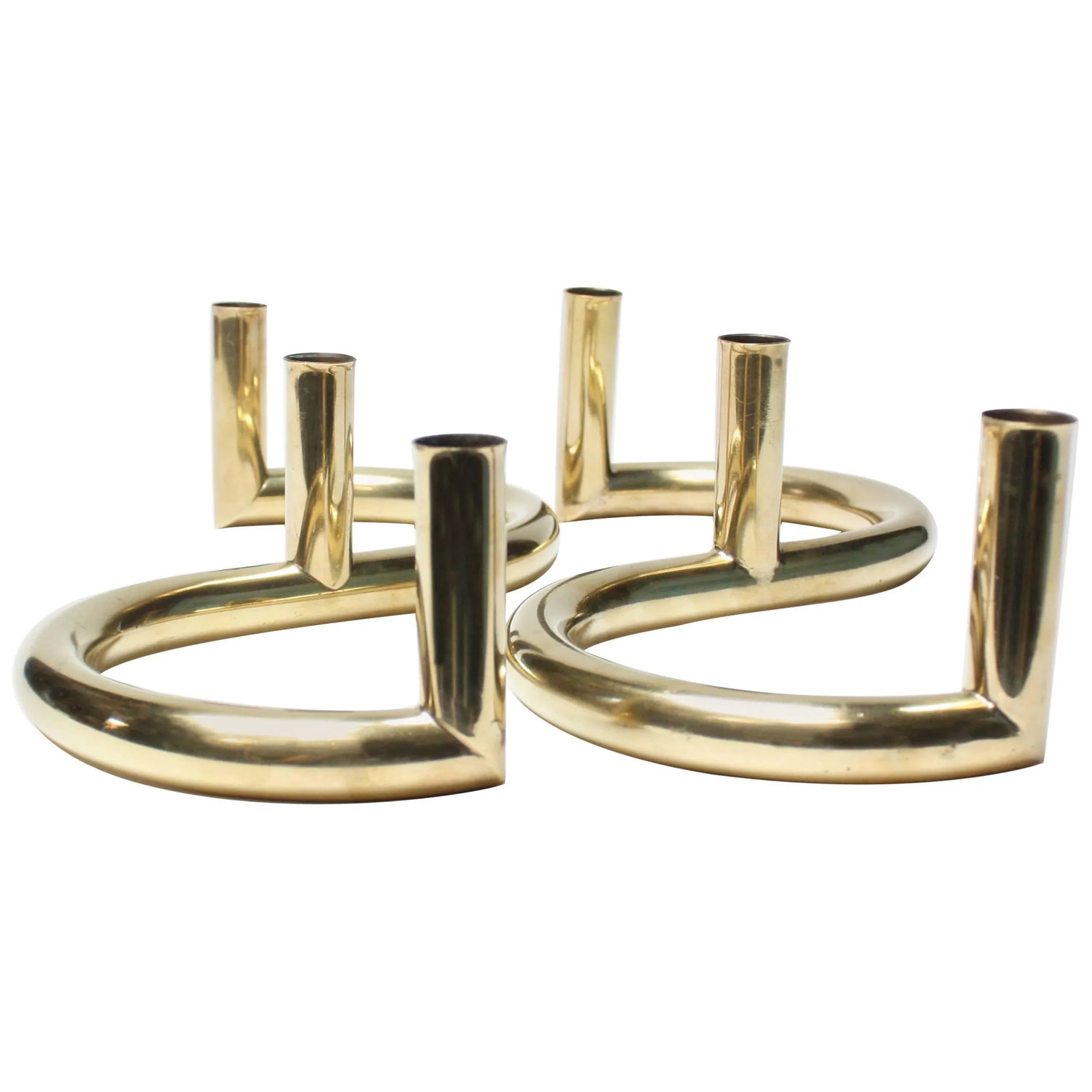 1970s Tubular Brass Candleholders - A Pair - 10
