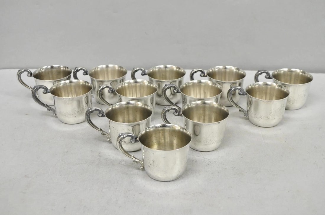 Vintage Sheridan Victorian Silver Plated Punch Bowl Set W/ 12 Cups and Tray - 10