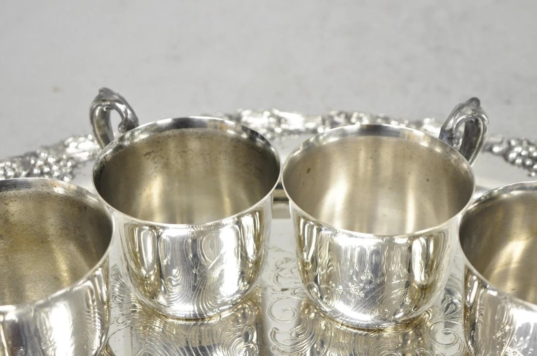 Vintage Sheridan Victorian Silver Plated Punch Bowl Set W/ 12 Cups and Tray - 12