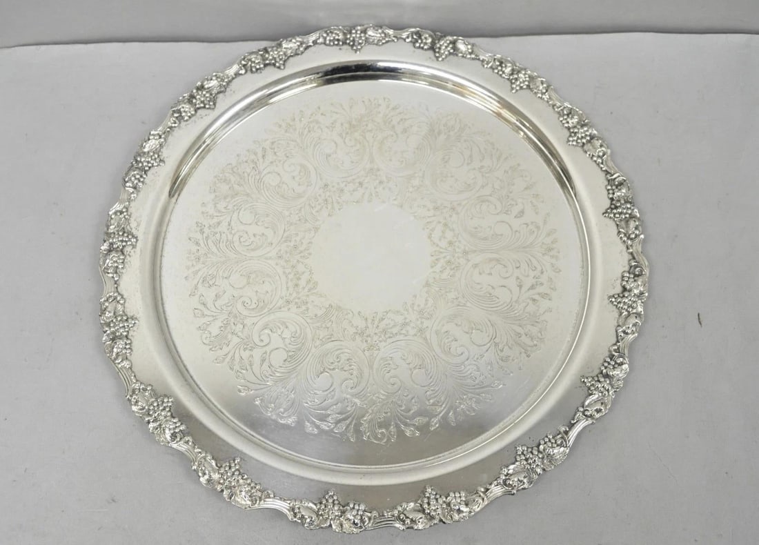 Vintage Sheridan Victorian Silver Plated Punch Bowl Set W/ 12 Cups and Tray - 14