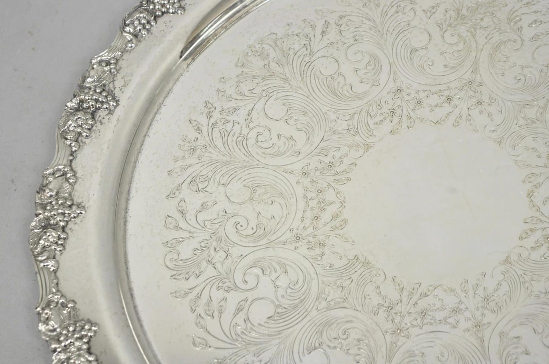 Vintage Sheridan Victorian Silver Plated Punch Bowl Set W/ 12 Cups and Tray - 15