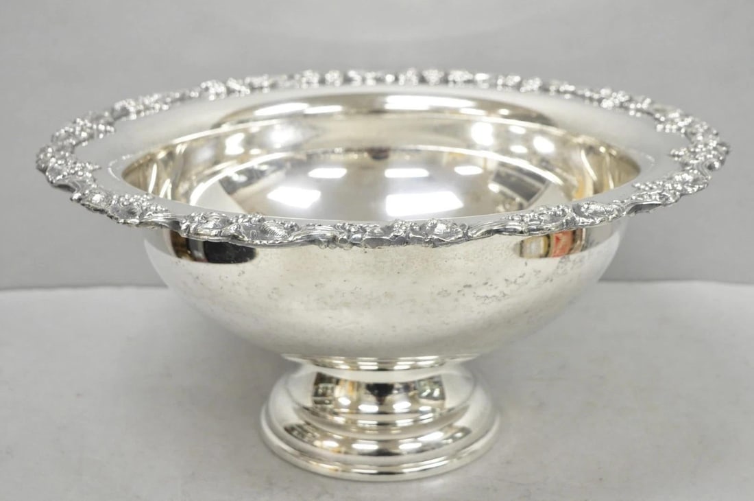 Vintage Sheridan Victorian Silver Plated Punch Bowl Set W/ 12 Cups and Tray - 3