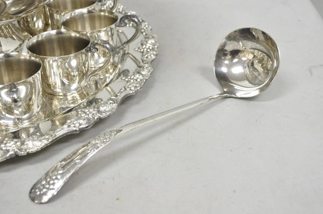 Vintage Sheridan Victorian Silver Plated Punch Bowl Set W/ 12 Cups and Tray - 6