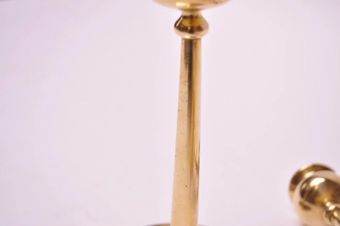 Mid-Century Modern Turned Brass Candlesticks after Jarvie - A Pair - 12