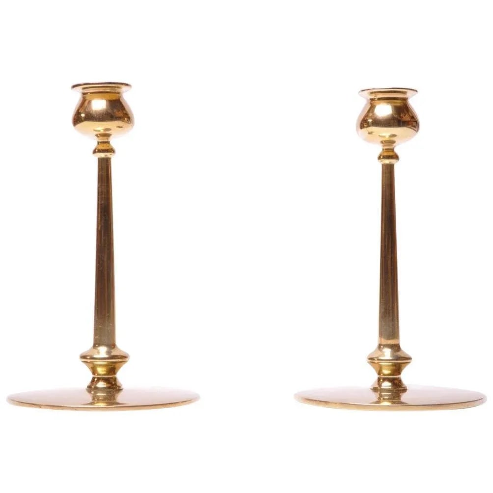 Mid-Century Modern Turned Brass Candlesticks after Jarvie - A Pair - 13