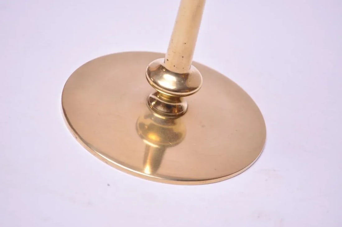 Mid-Century Modern Turned Brass Candlesticks after Jarvie - A Pair - 4