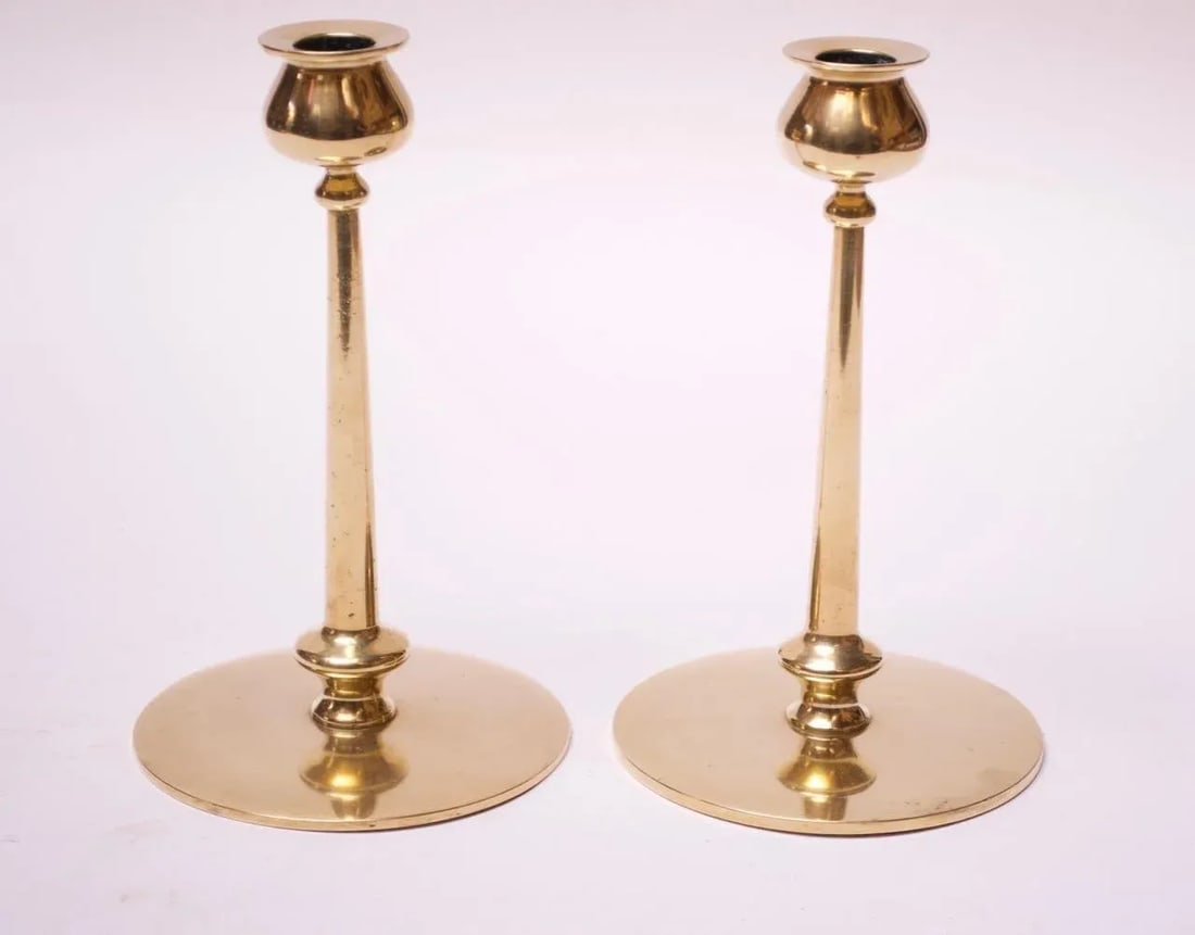Mid-Century Modern Turned Brass Candlesticks after Jarvie - A Pair - 5
