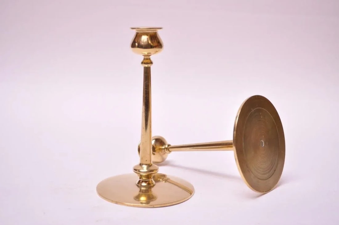 Mid-Century Modern Turned Brass Candlesticks after Jarvie - A Pair - 7