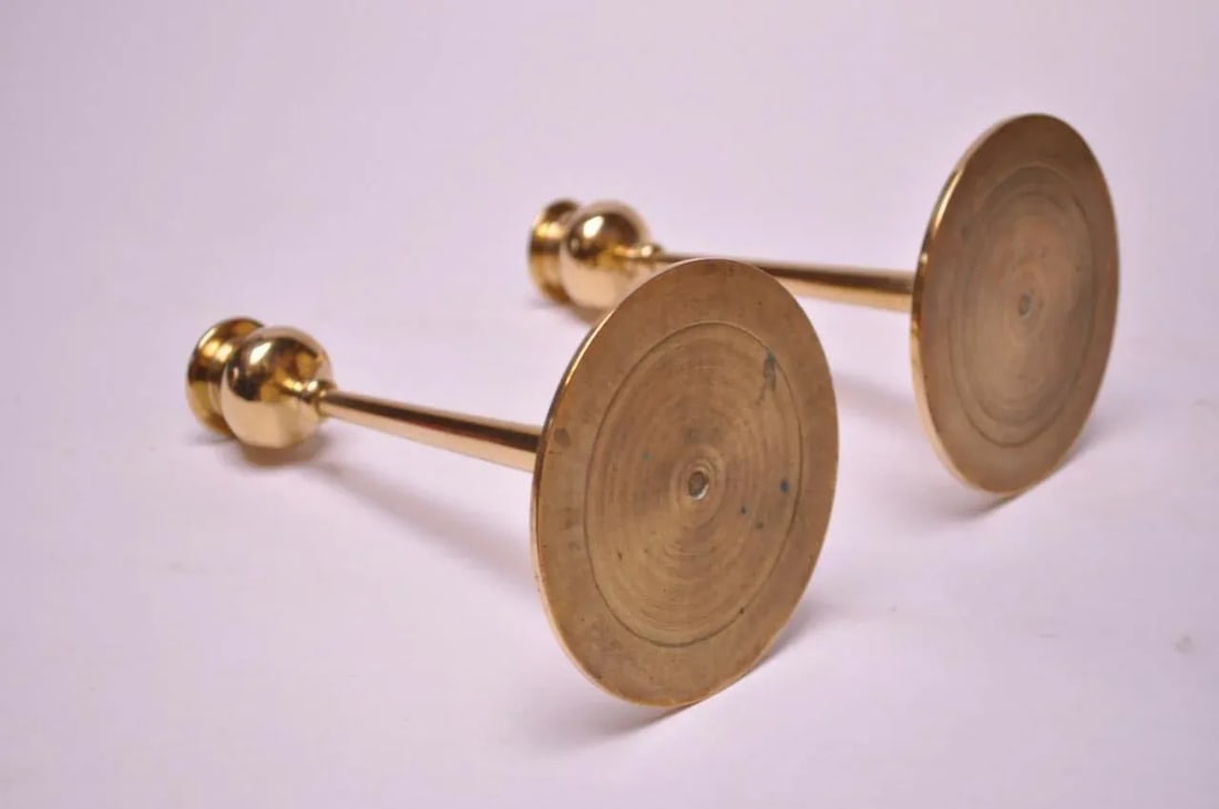 Mid-Century Modern Turned Brass Candlesticks after Jarvie - A Pair - 8