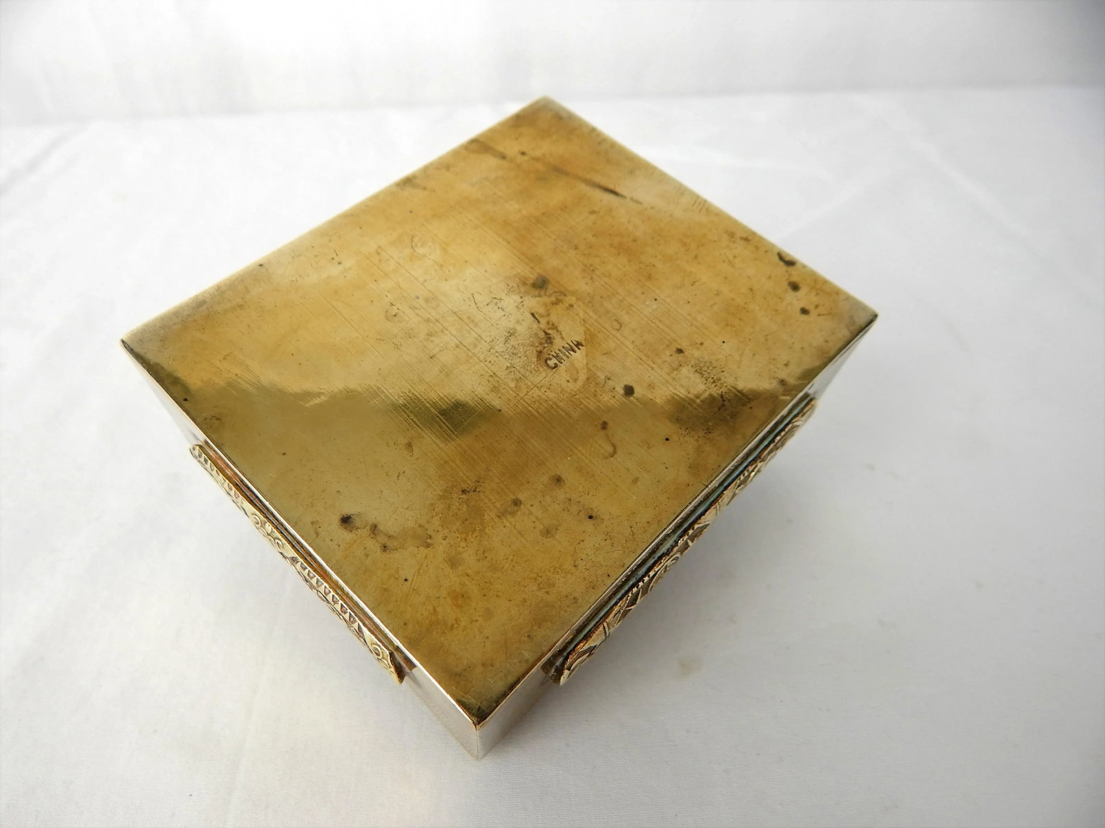 Antique Chinese Brass Box With Semi-Precious Stones - 11