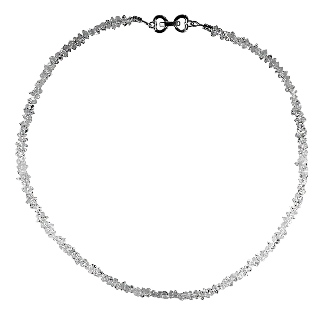 Ajd 17 Inch 'Herkimer Diamond' Crystal Necklace: This 17-inch necklace showcases a strand of **sparkling 6x4mm Herkimer "Diamond" crystals**, celebrated worldwide for their exceptional clarity and naturally faceted brilliance. Each crystal is double