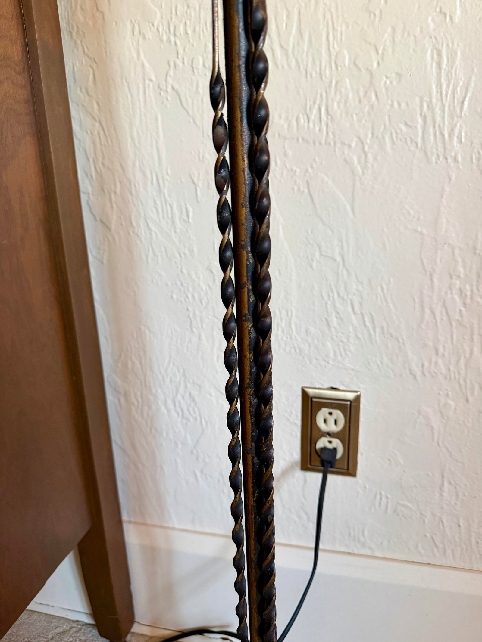 Antique Art Deco Floor Standing Bridge Arm Lamp 59", Ornate Gold & Green Floral - 5