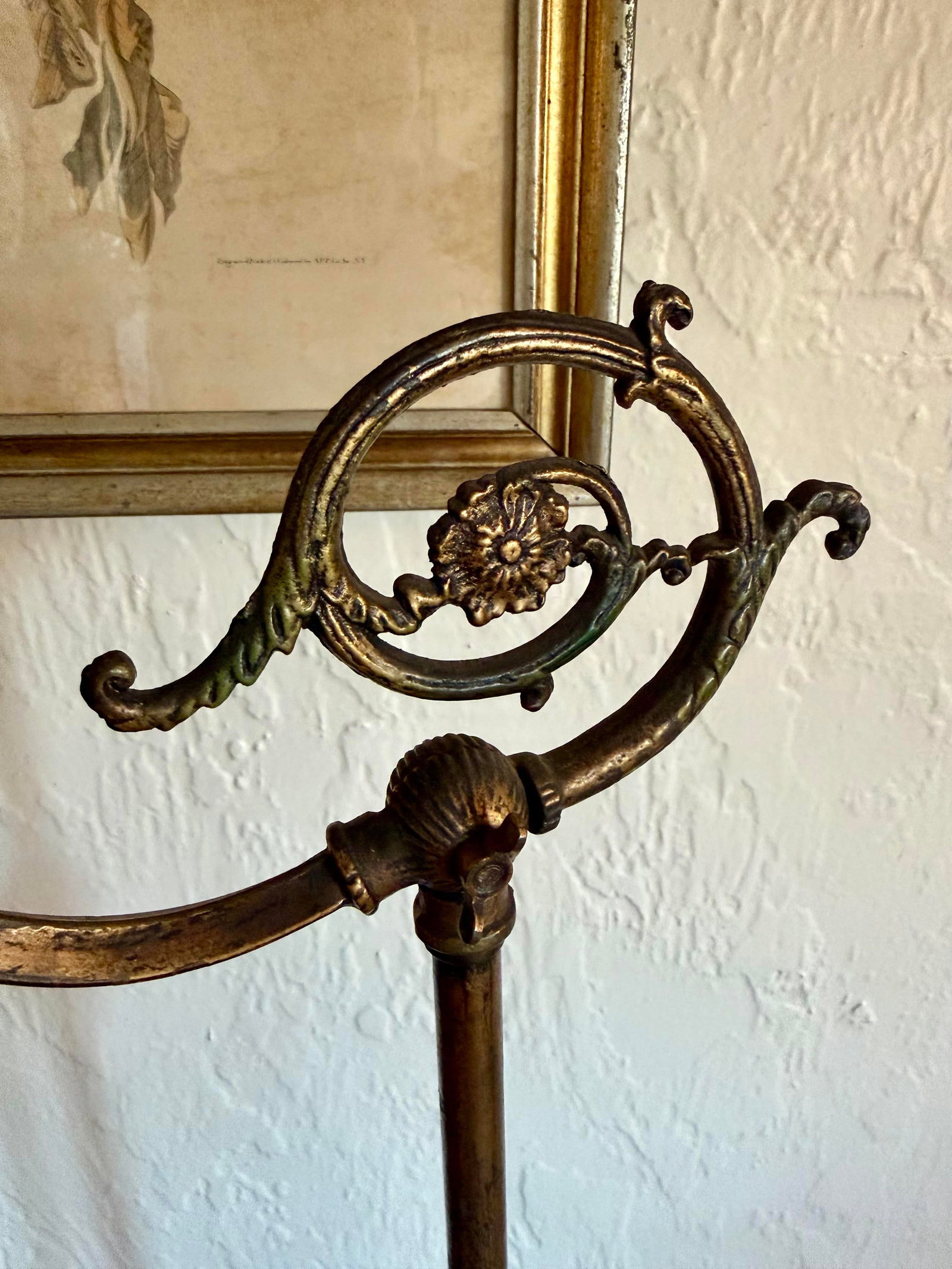 Antique Art Deco Floor Standing Bridge Arm Lamp 59", Ornate Gold & Green Floral - 8