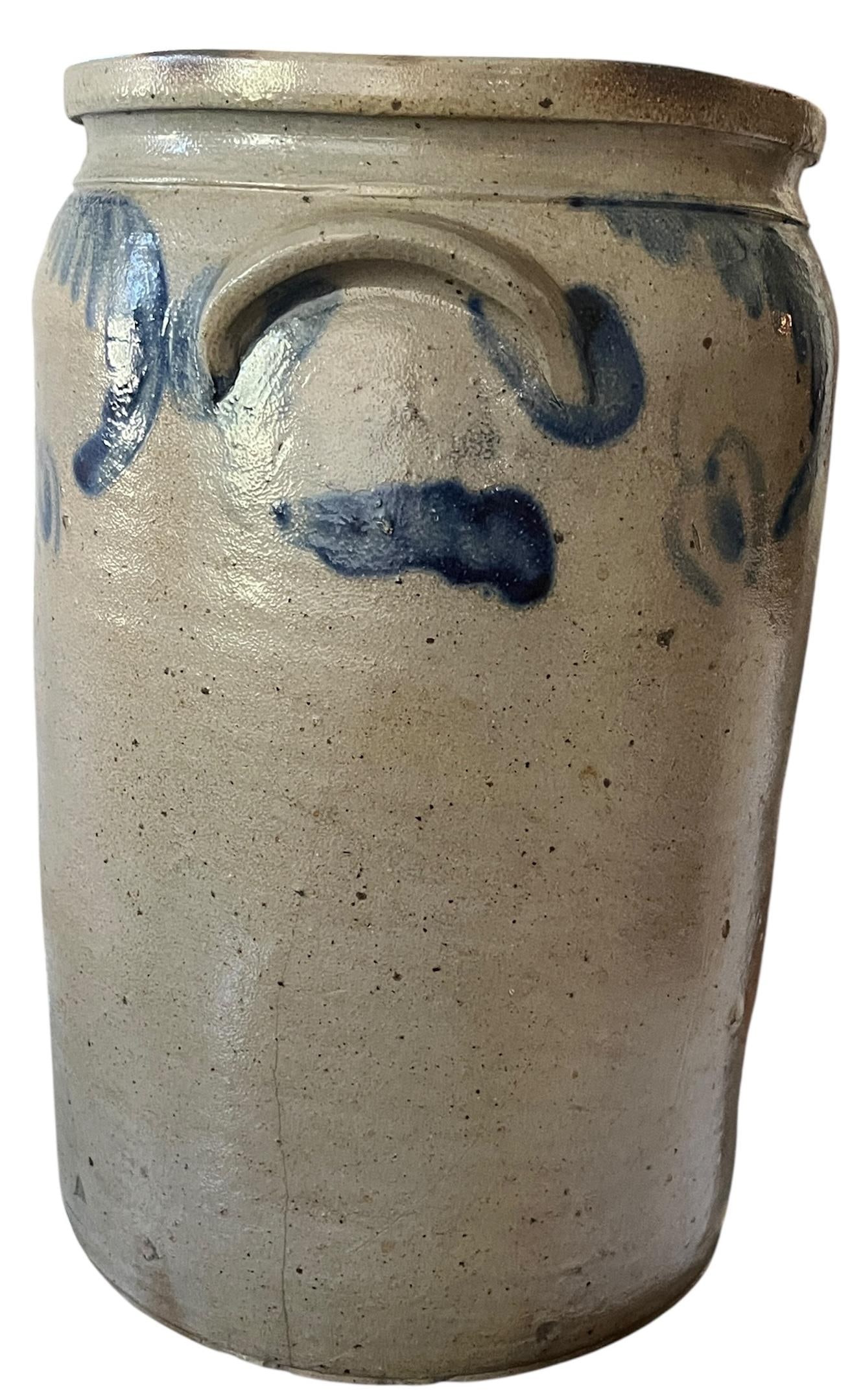 Antique 3-Gallon Salt-Glazed Stoneware Crock With Cobalt Decoration, Attributed to David Parr, c.186 - 6