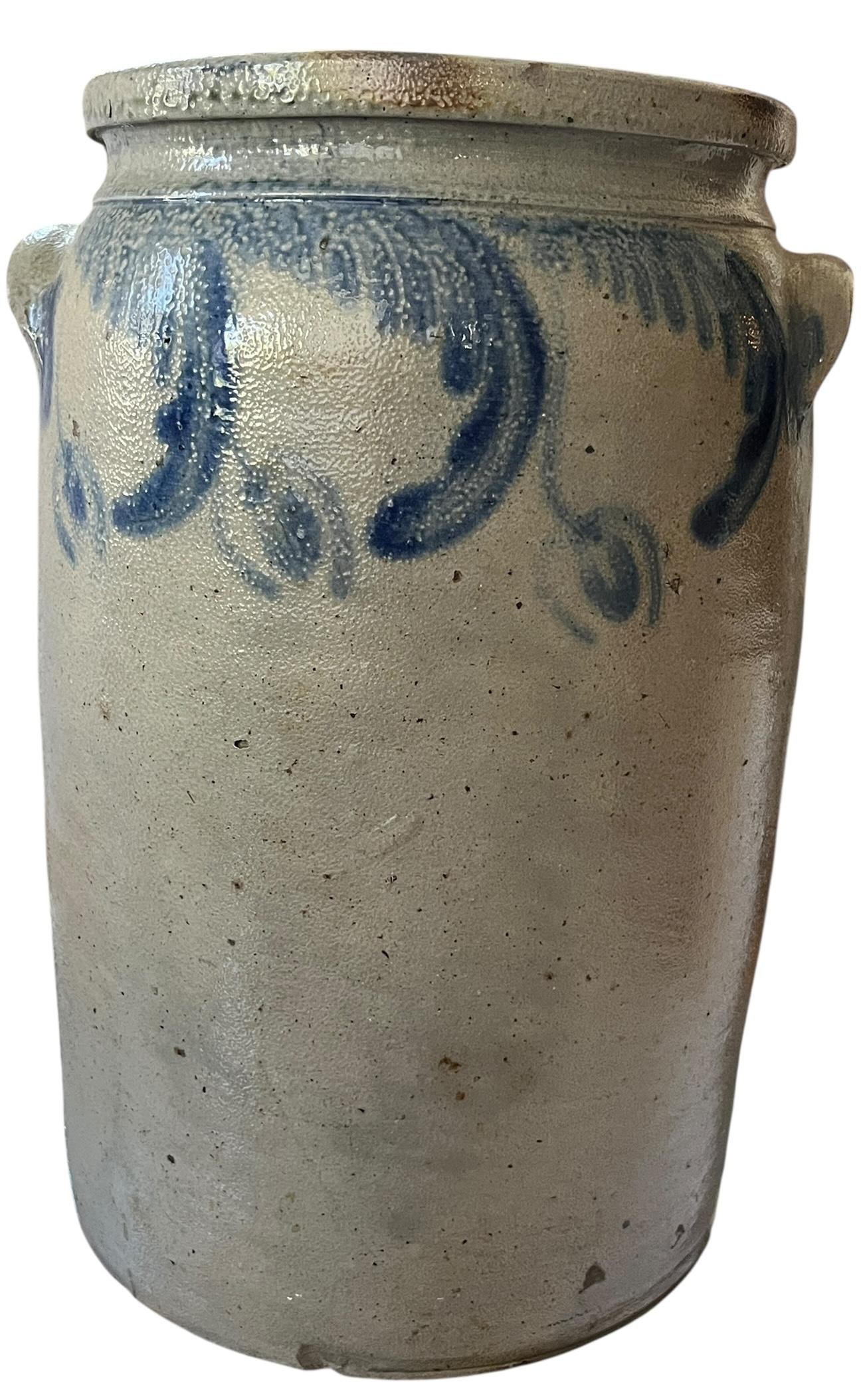 Antique 3-Gallon Salt-Glazed Stoneware Crock With Cobalt Decoration, Attributed to David Parr, c.186 - 8