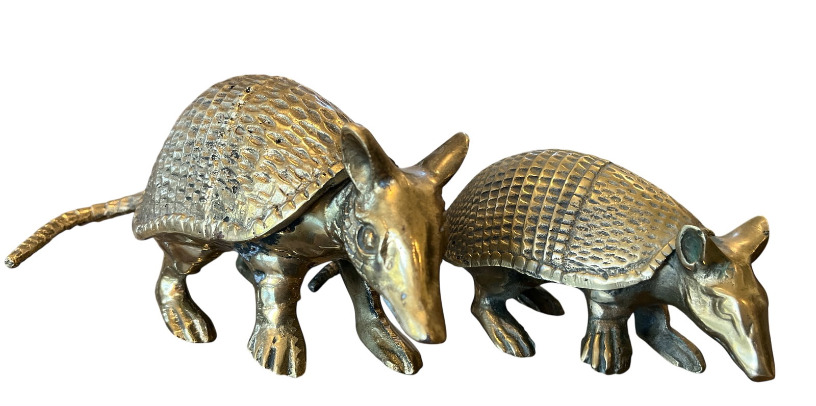 Pair of Vintage Solid Brass Armadillo Sculptures - 1970s Hollywood Regency - 2
