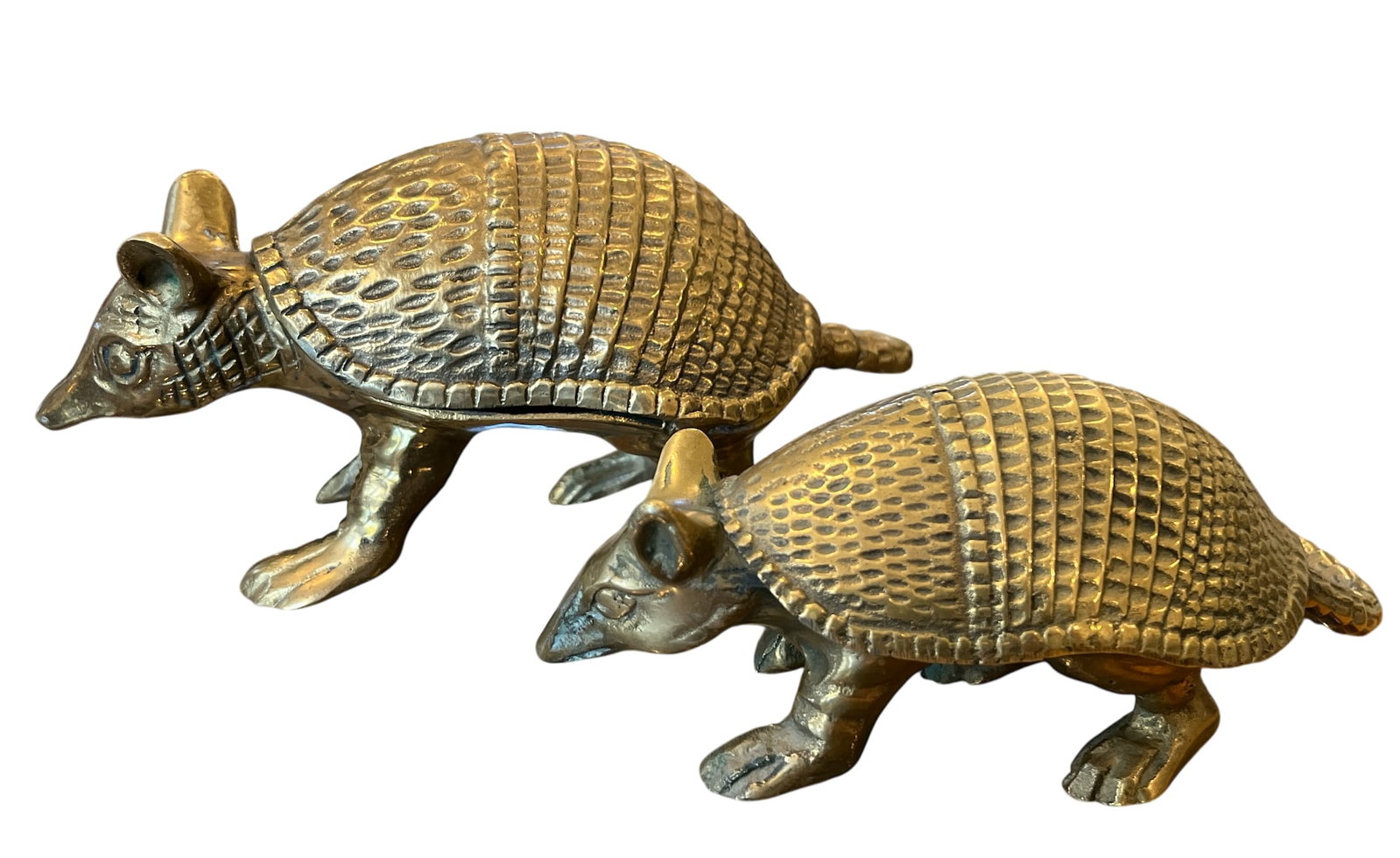 Pair of Vintage Solid Brass Armadillo Sculptures - 1970s Hollywood Regency - 3