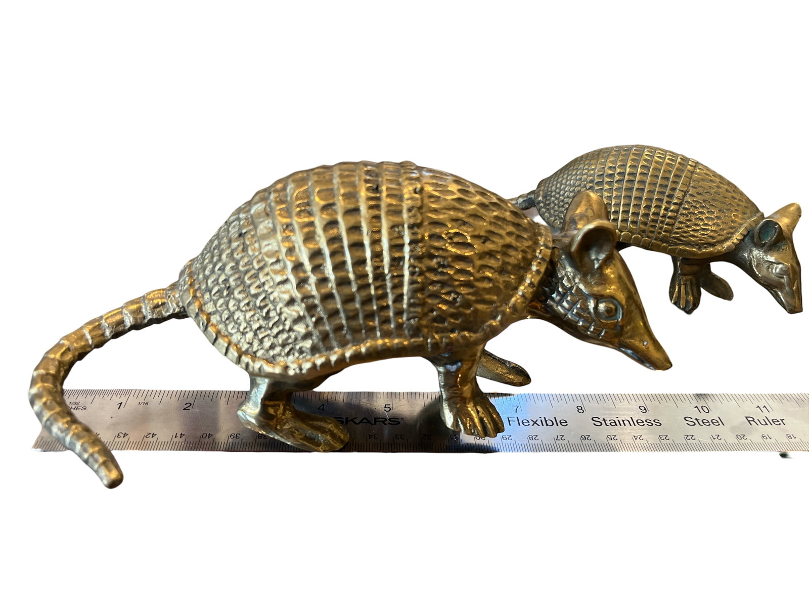 Pair of Vintage Solid Brass Armadillo Sculptures - 1970s Hollywood Regency - 6