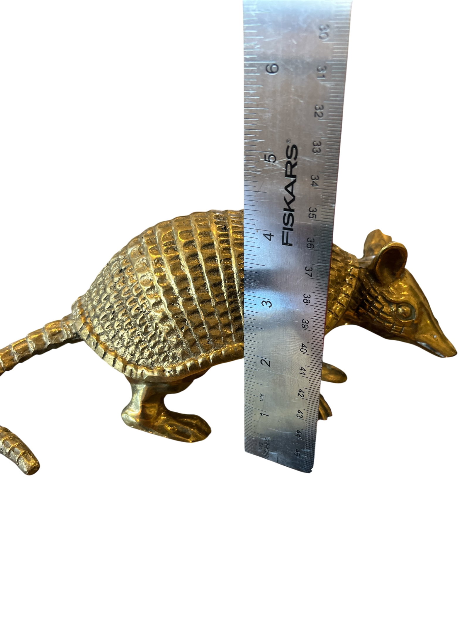 Pair of Vintage Solid Brass Armadillo Sculptures - 1970s Hollywood Regency - 7