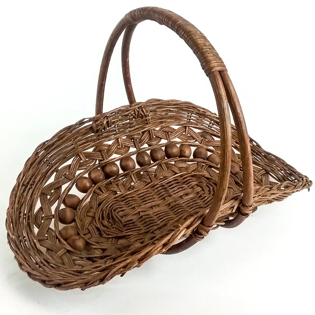 Antique Wicker and Beaded Magazine Mail Basket - 2