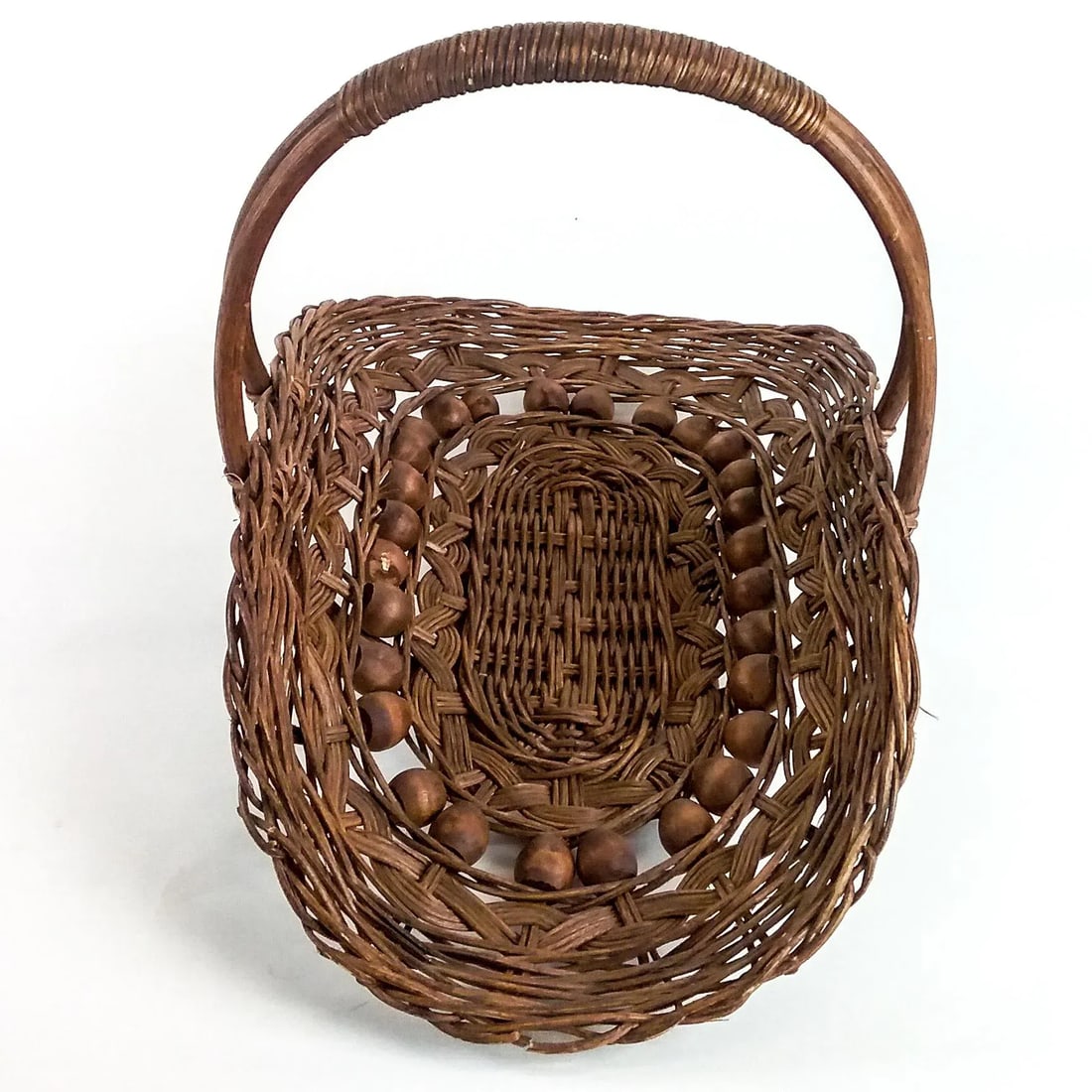 Antique Wicker and Beaded Magazine Mail Basket - 3