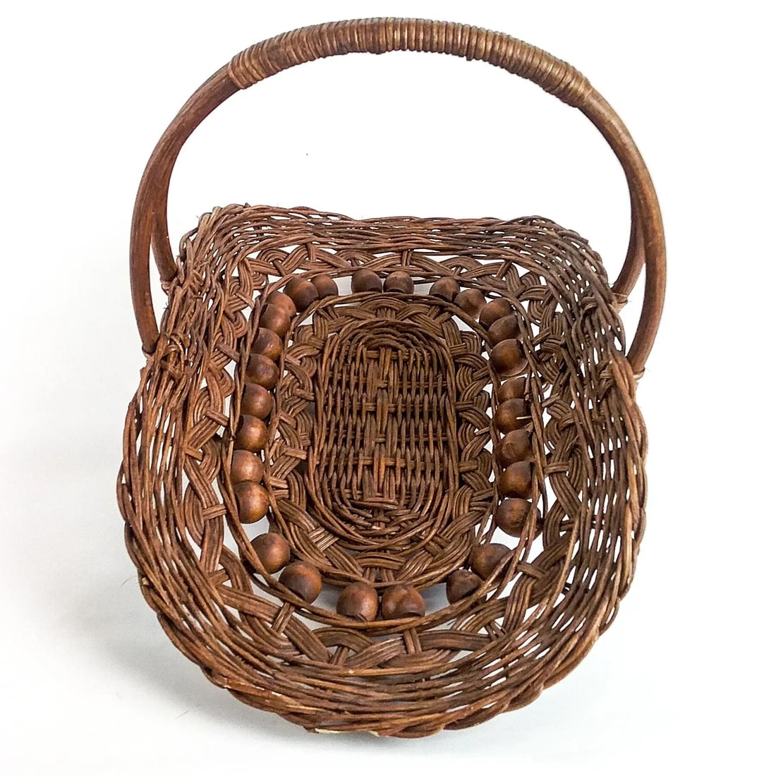 Antique Wicker and Beaded Magazine Mail Basket - 5