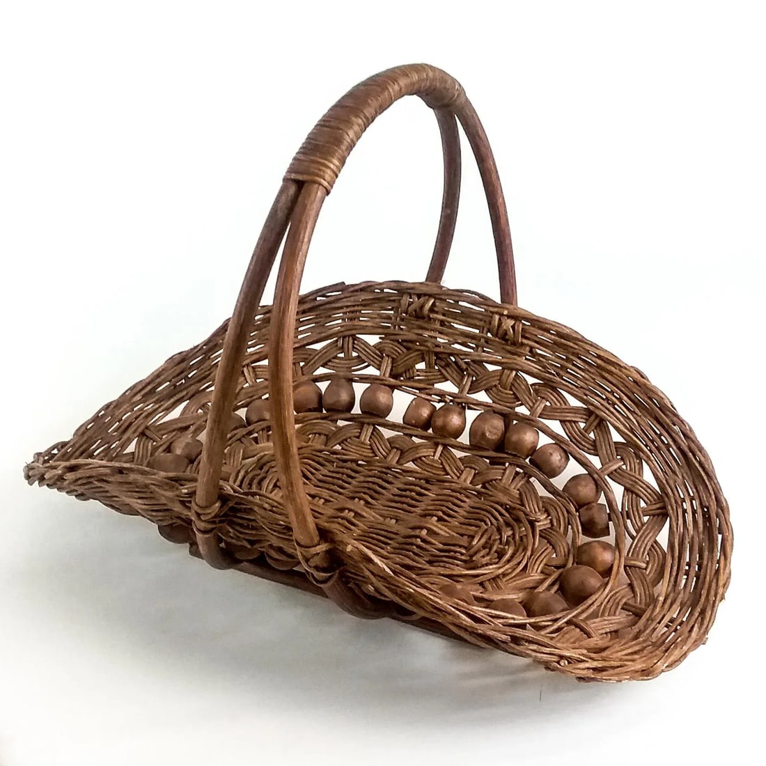Antique Wicker and Beaded Magazine Mail Basket - 7