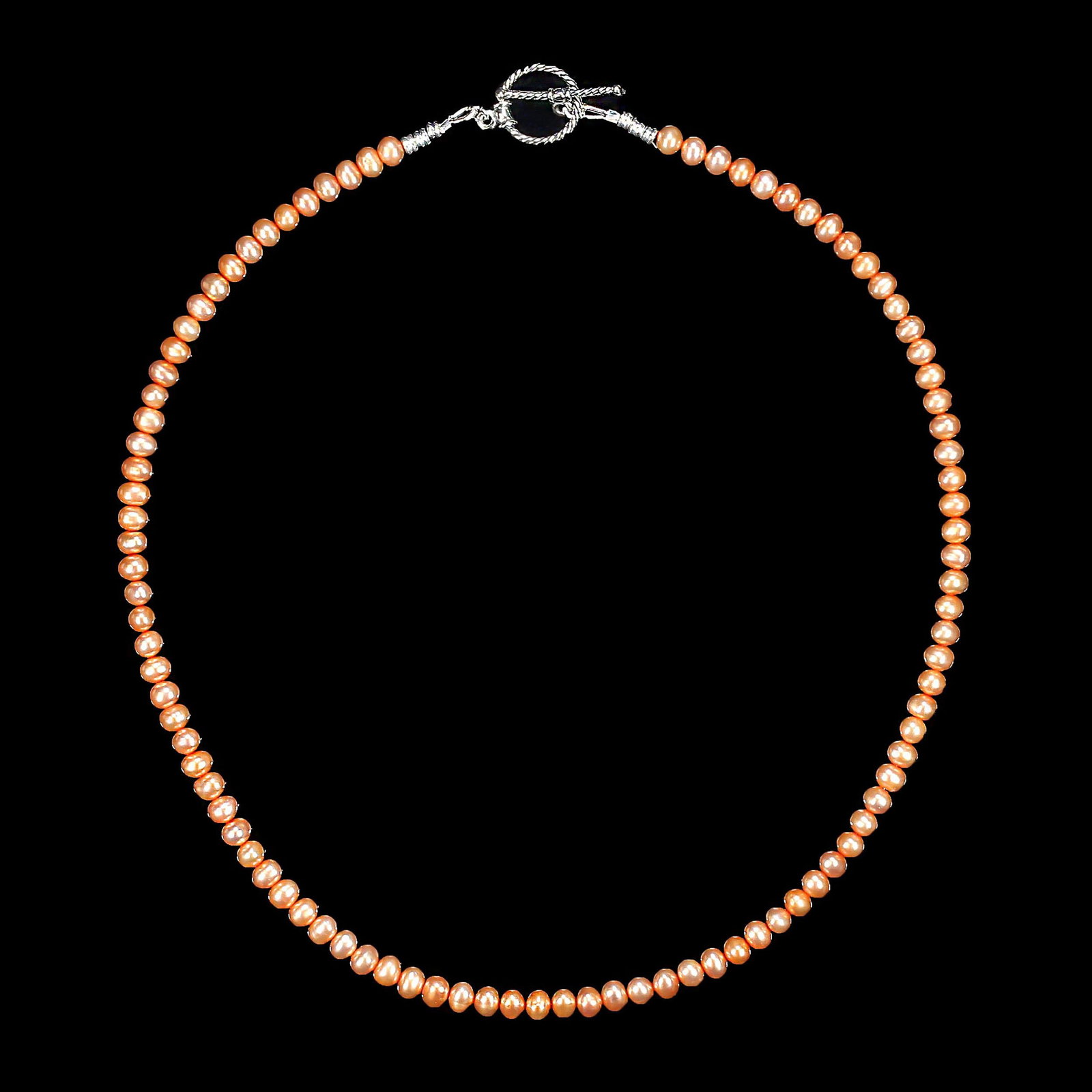 Ajd 17 Inch Peachy Orange Delicate 5mm Pearl Necklace - 2