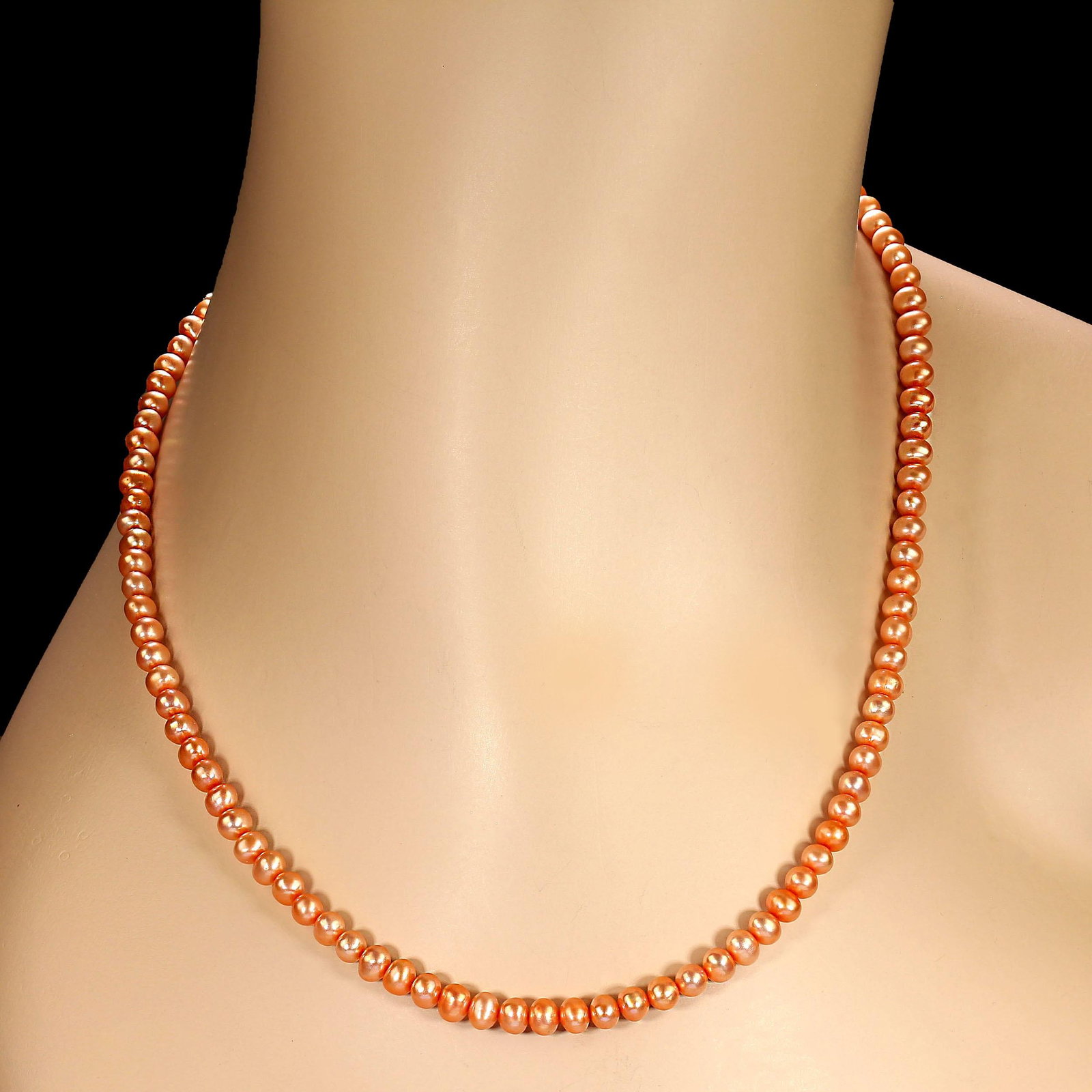 Ajd 17 Inch Peachy Orange Delicate 5mm Pearl Necklace - 4