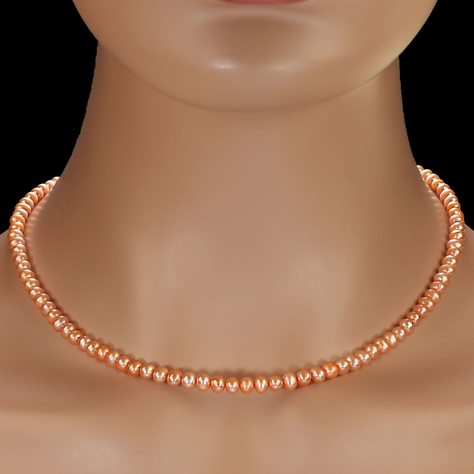 Ajd 17 Inch Peachy Orange Delicate 5mm Pearl Necklace - 5