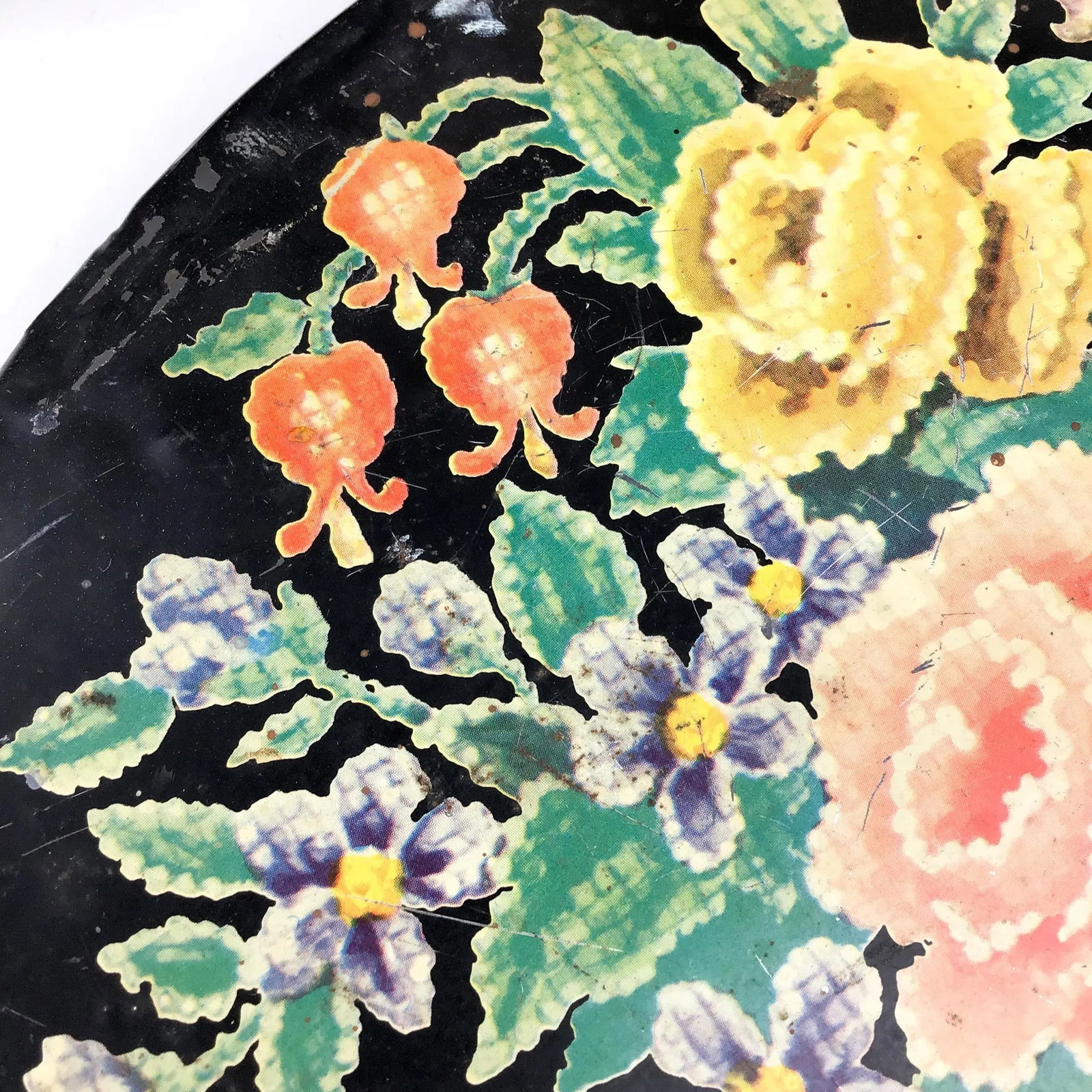 Antique Toile Transfer-Ware Covered Tin Basket - 6