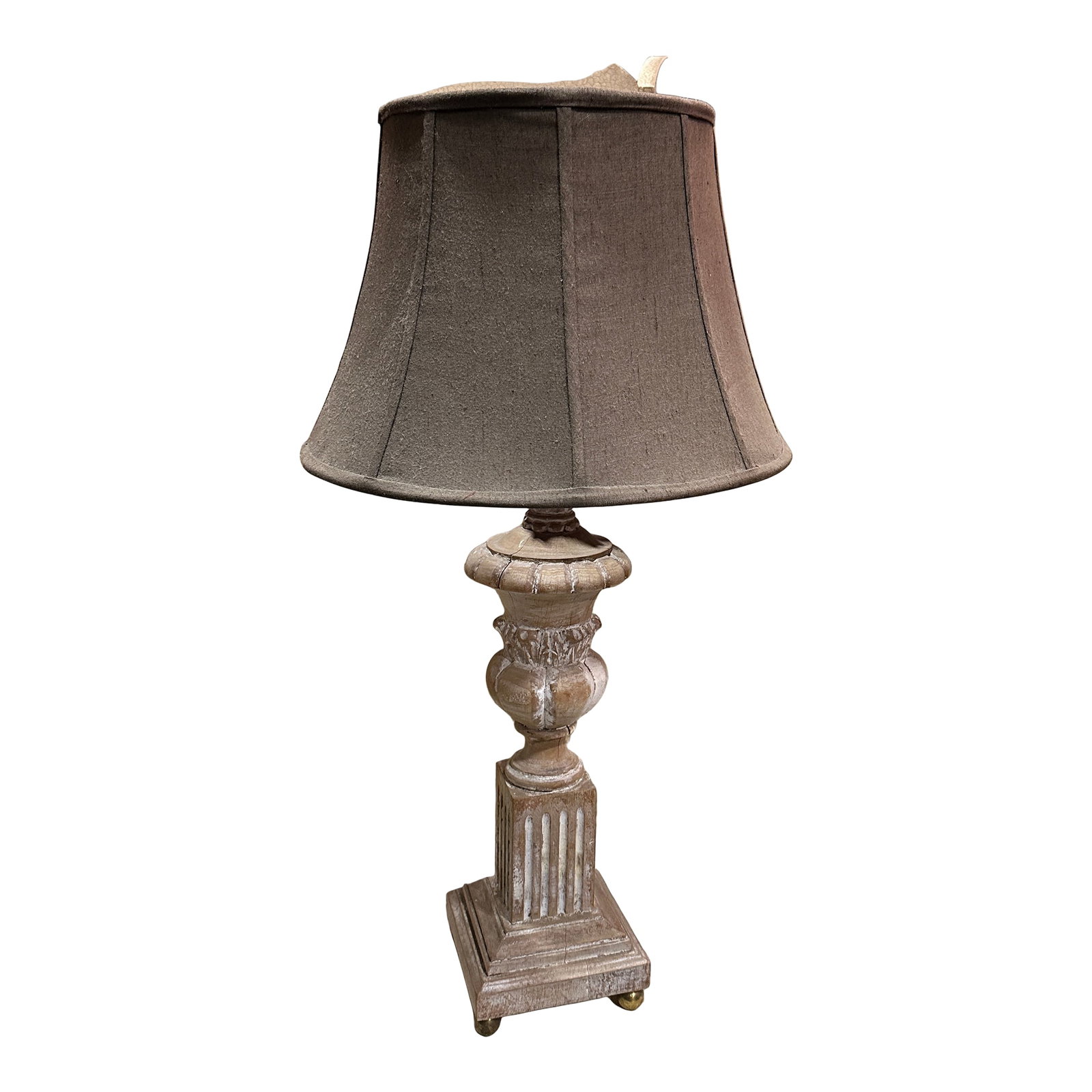 1970s Wooden Hand Carved Rustic Style Lamp With Shade: Up for consideration is a beautiful vintage wooden hand carved table lamp with the lampshade included. This is such a lovely piece that would look perfect in your home, and it is a great conversation