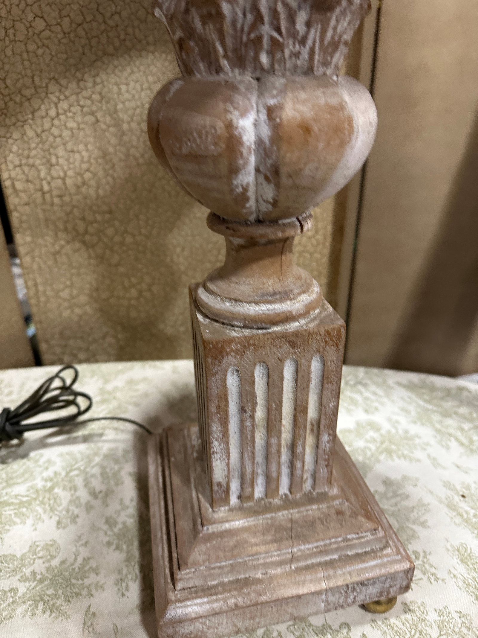 1970s Wooden Hand Carved Rustic Style Lamp With Shade - 2