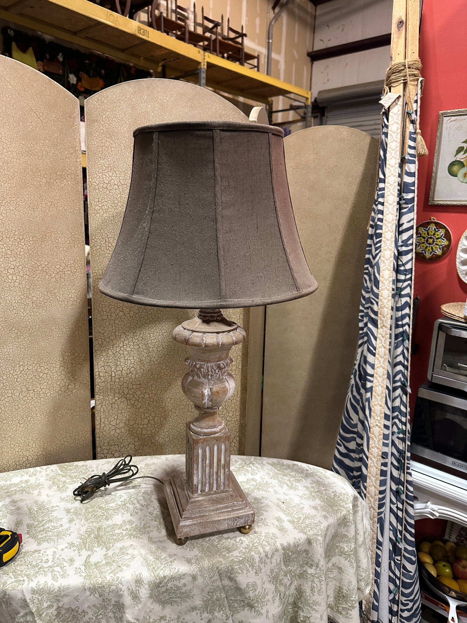 1970s Wooden Hand Carved Rustic Style Lamp With Shade - 4